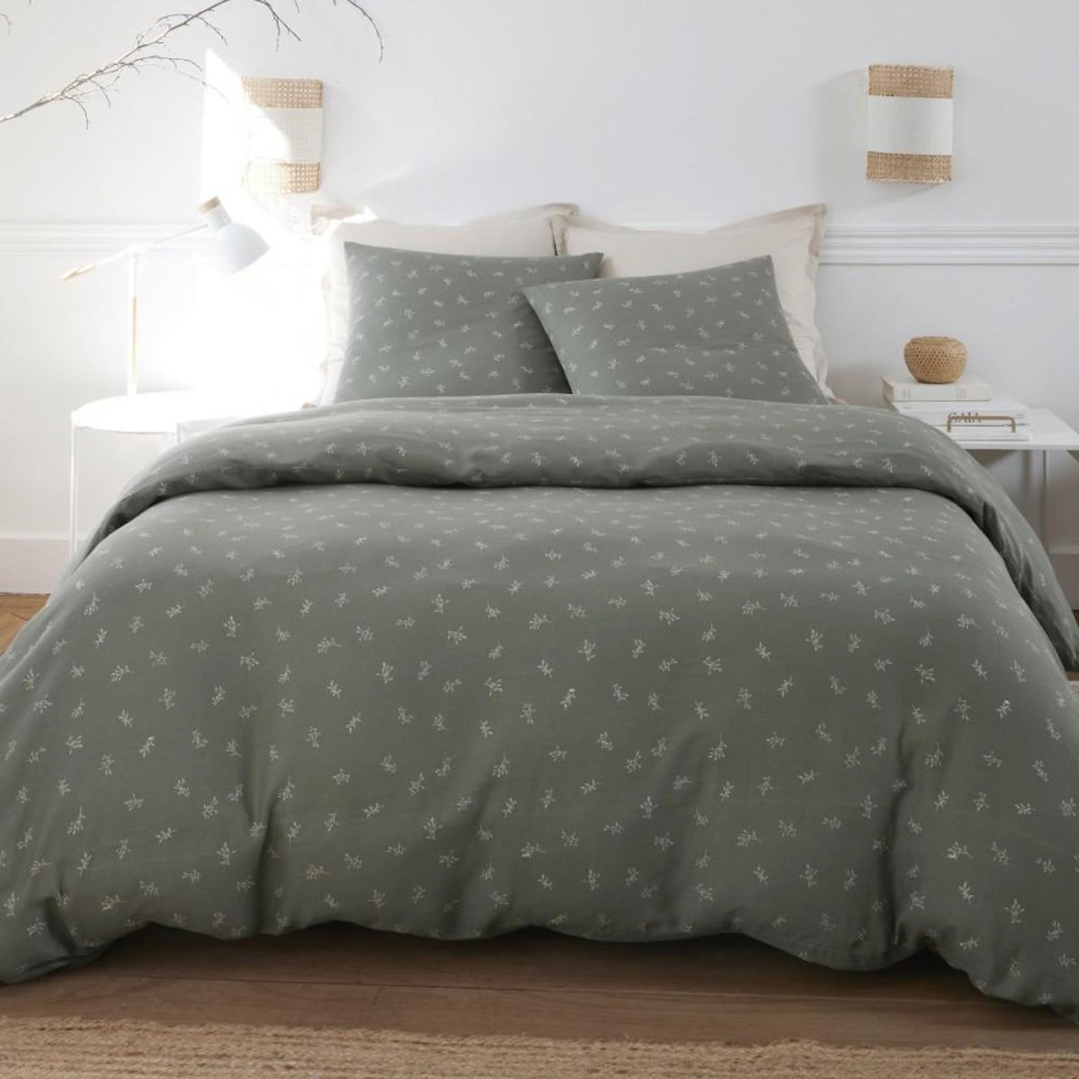 ATELIER DU COTON Housse de couette 240x220cm + 2 taies d'oreiller imprimées 100% gaze de coton