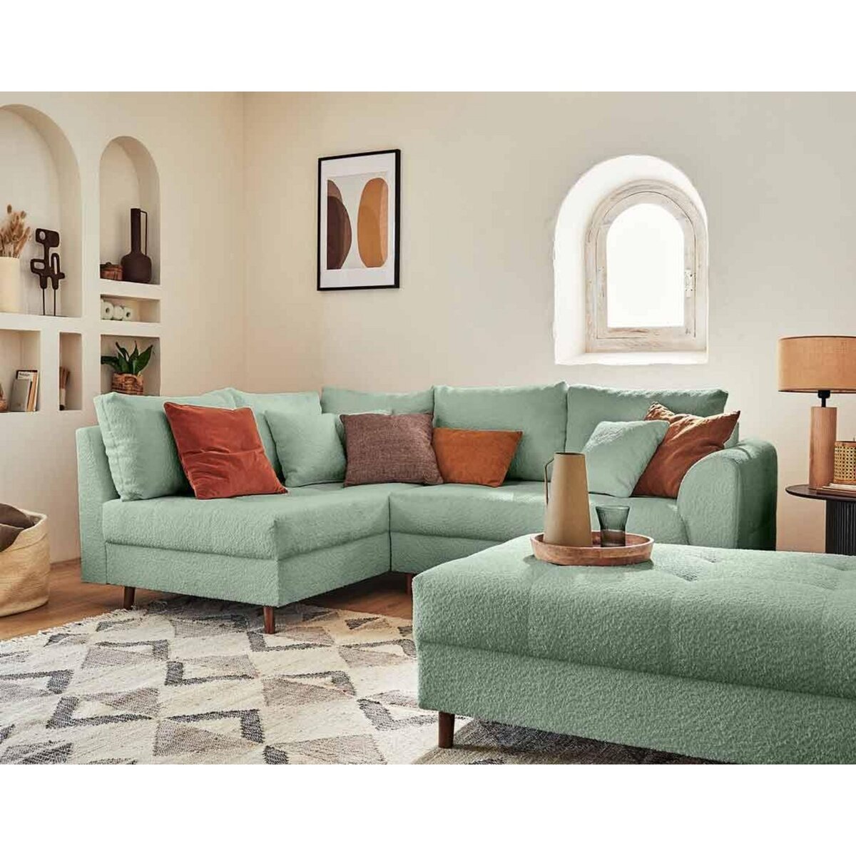 LISA DESIGN Rune - canapé d'angle gauche - 4 places - avec pouf d'appoint - en tissu bouclette