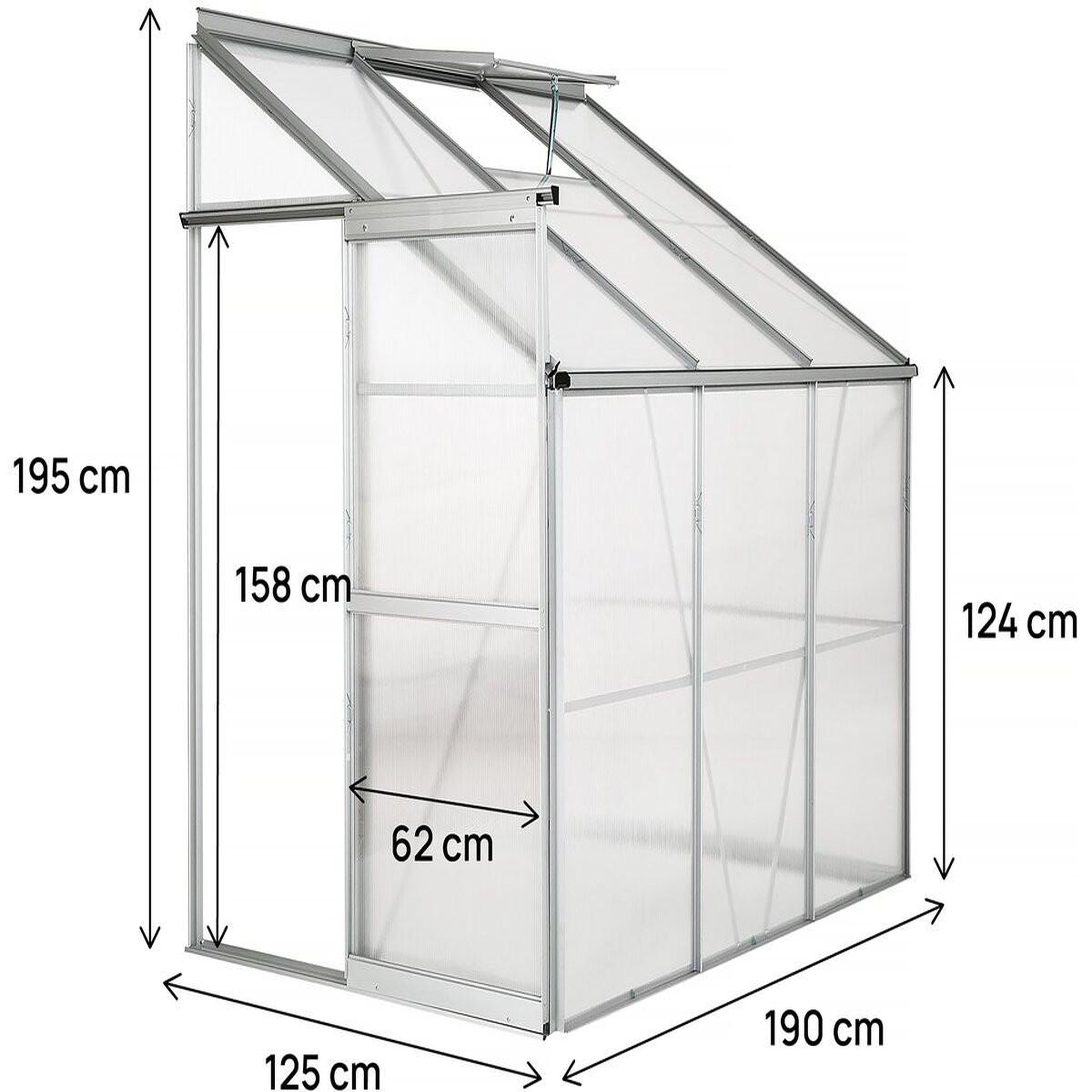 Voir la diapositive 4 : Habitat et Jardin Serre jardin adossée en polycarbonate  Aneth  190 x 125 x 195 cm - 2,37 m²