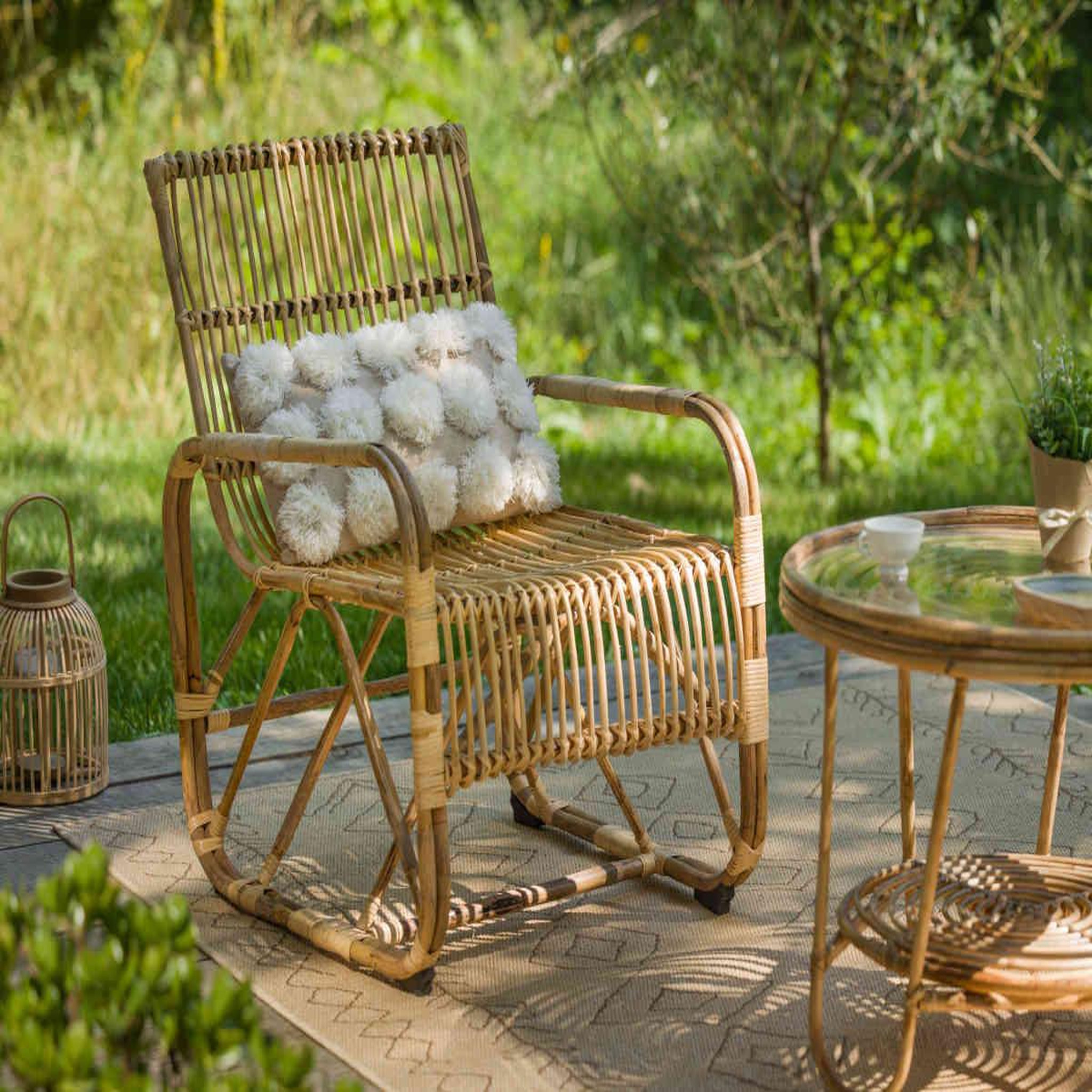 Jardiline Fauteuil de jardin carré en rotin tressé - jardiline