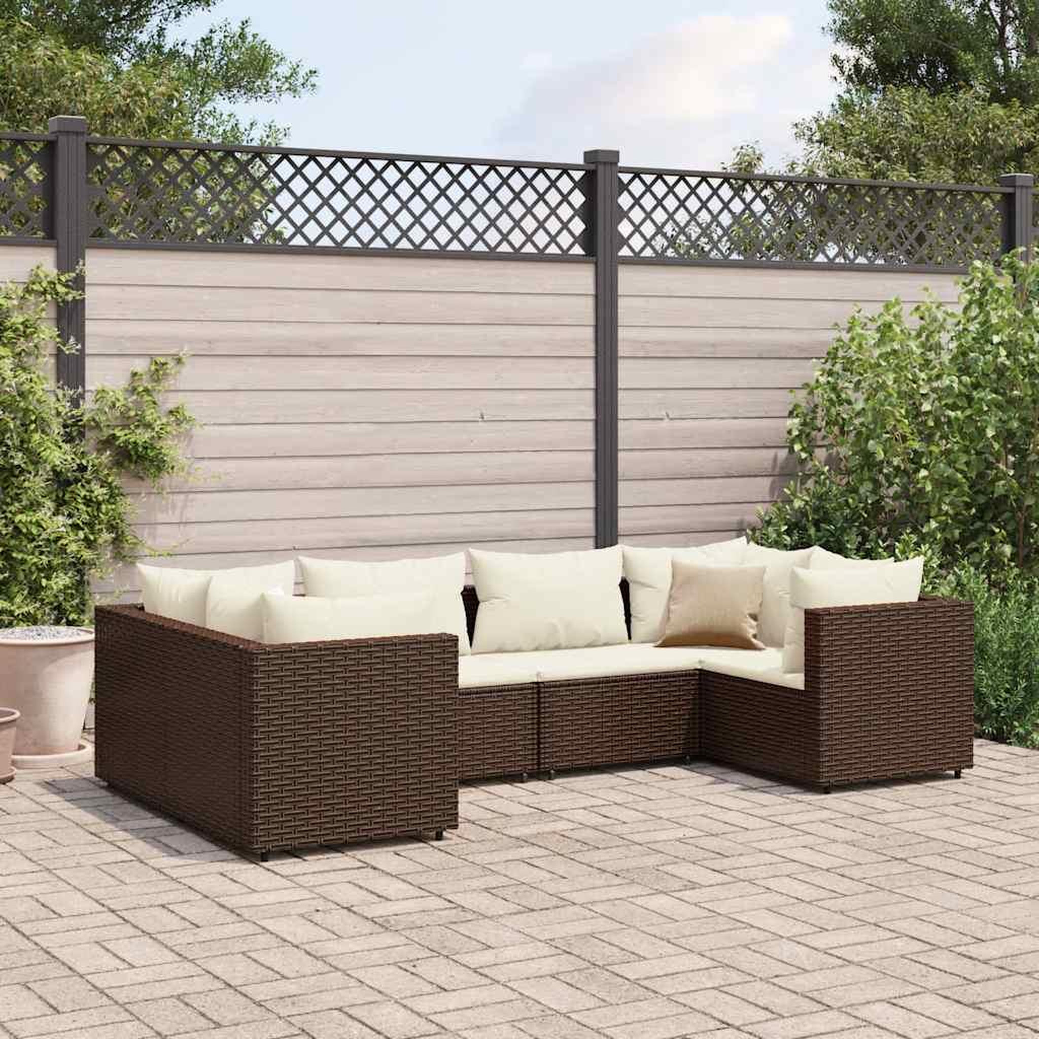 VIDAXL Salon de jardin 6 pcs avec coussins Marron Resine tressee