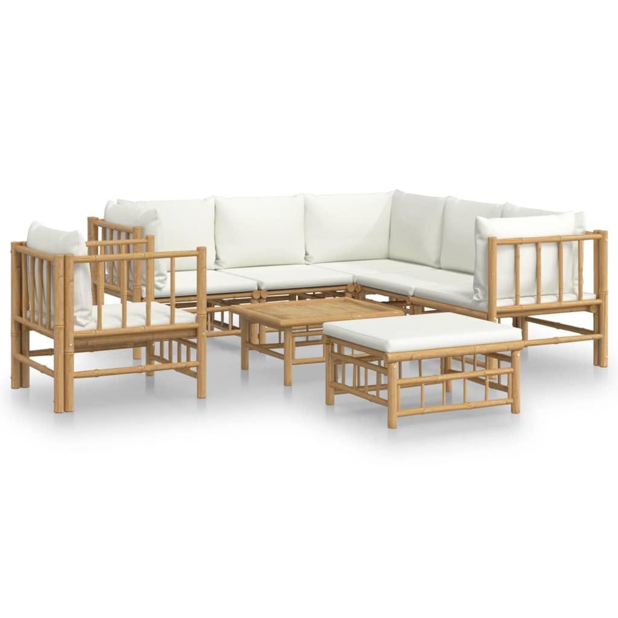 Voir la diapositive 2 : VIDAXL Salon de jardin 8 pcs avec coussins blanc creme bambou