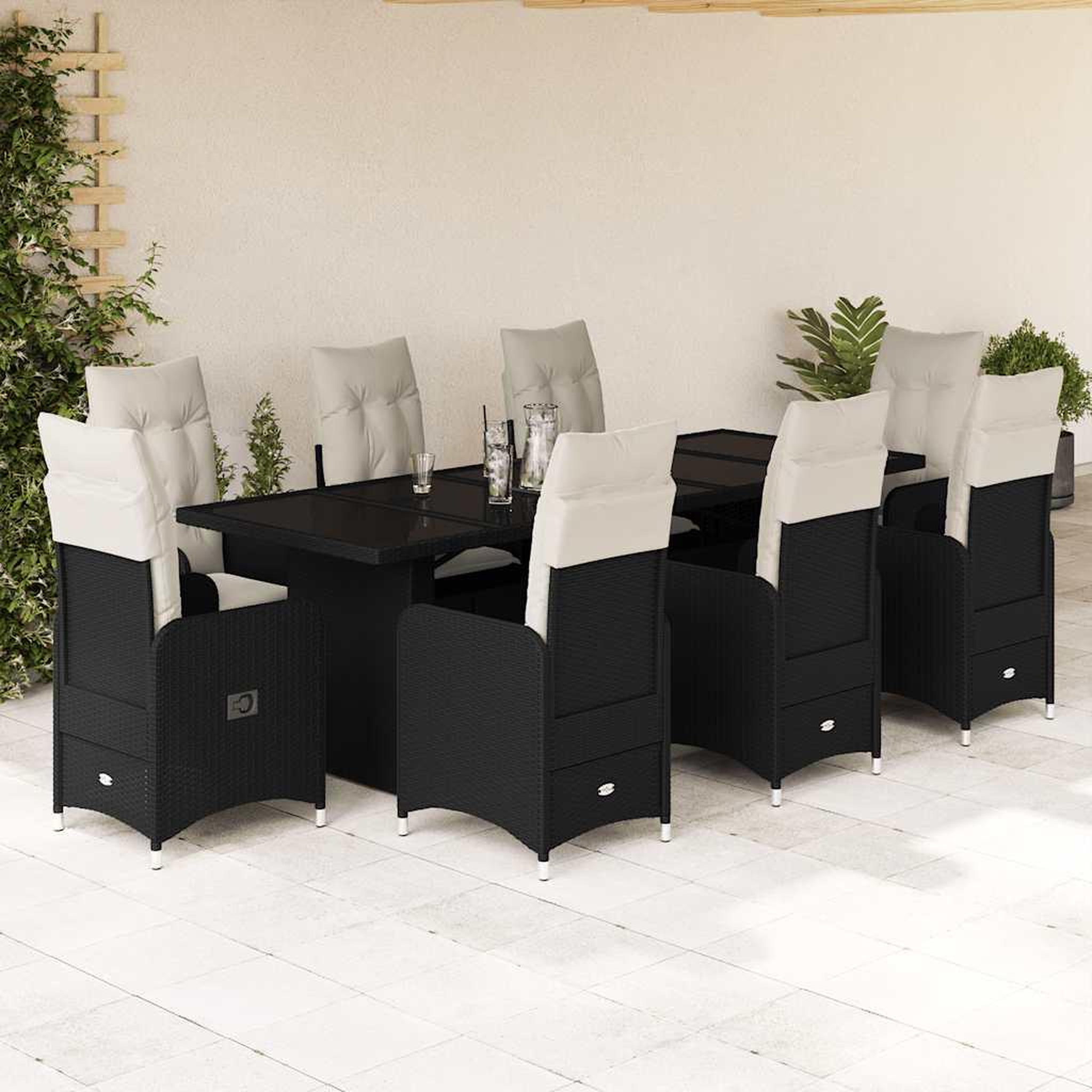 VIDAXL Ensemble de bistro de jardin 9 pcs coussins noir poly rotin