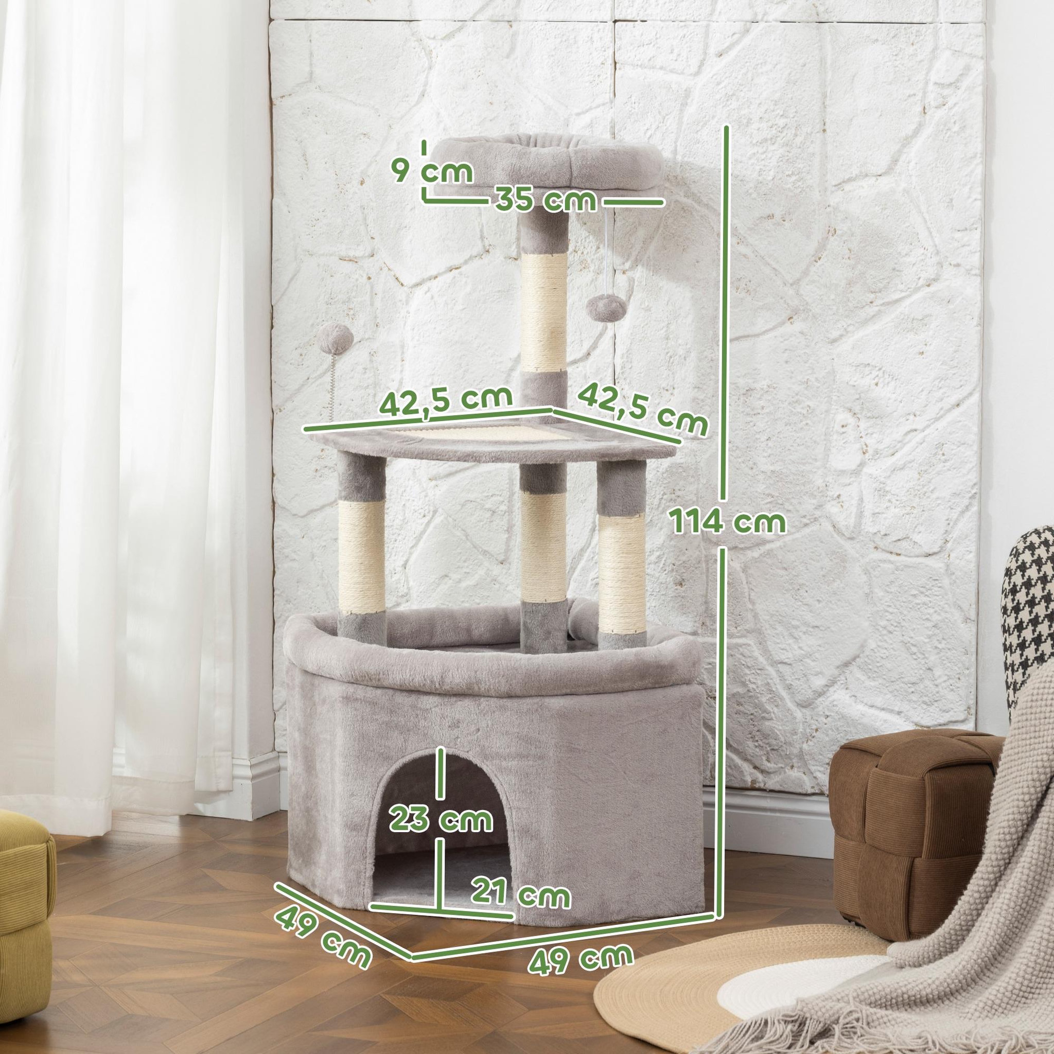Voir la diapositive 3 : PAWHUT Arbre à chat d'angle h.114cm griffoirs grattoir grande niche plateformes gris