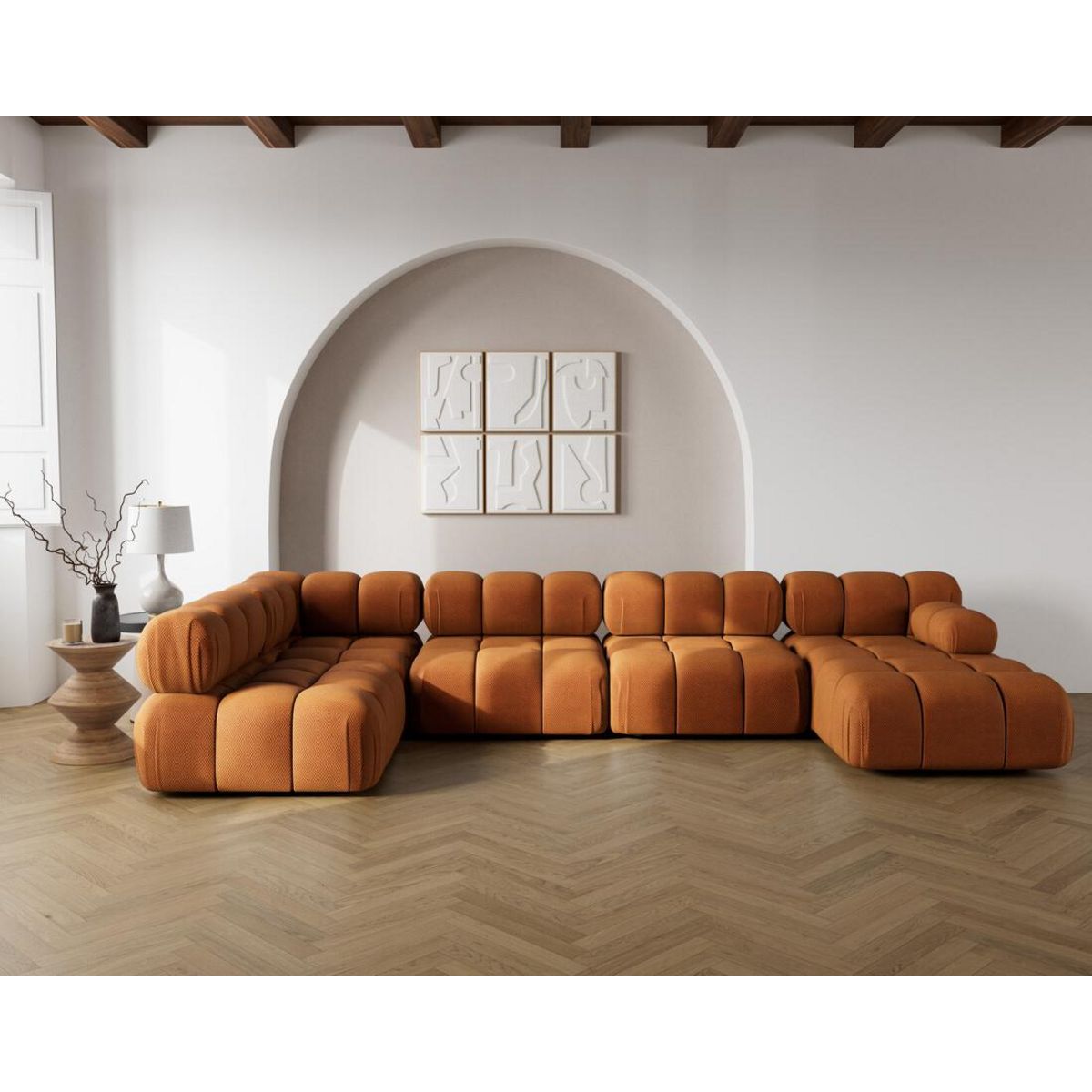 LISA DESIGN Ruby - canapé panoramique modulable d'angle gauche 7 places en velours texturé