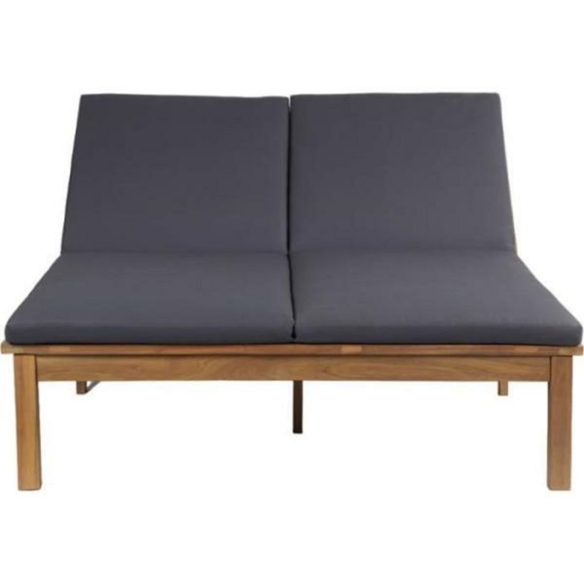 BEAU RIVAGE Transat Bain de soleil double 2 personnes - Coloris : gris clair - En bois d'acacia FSC - BERGAME