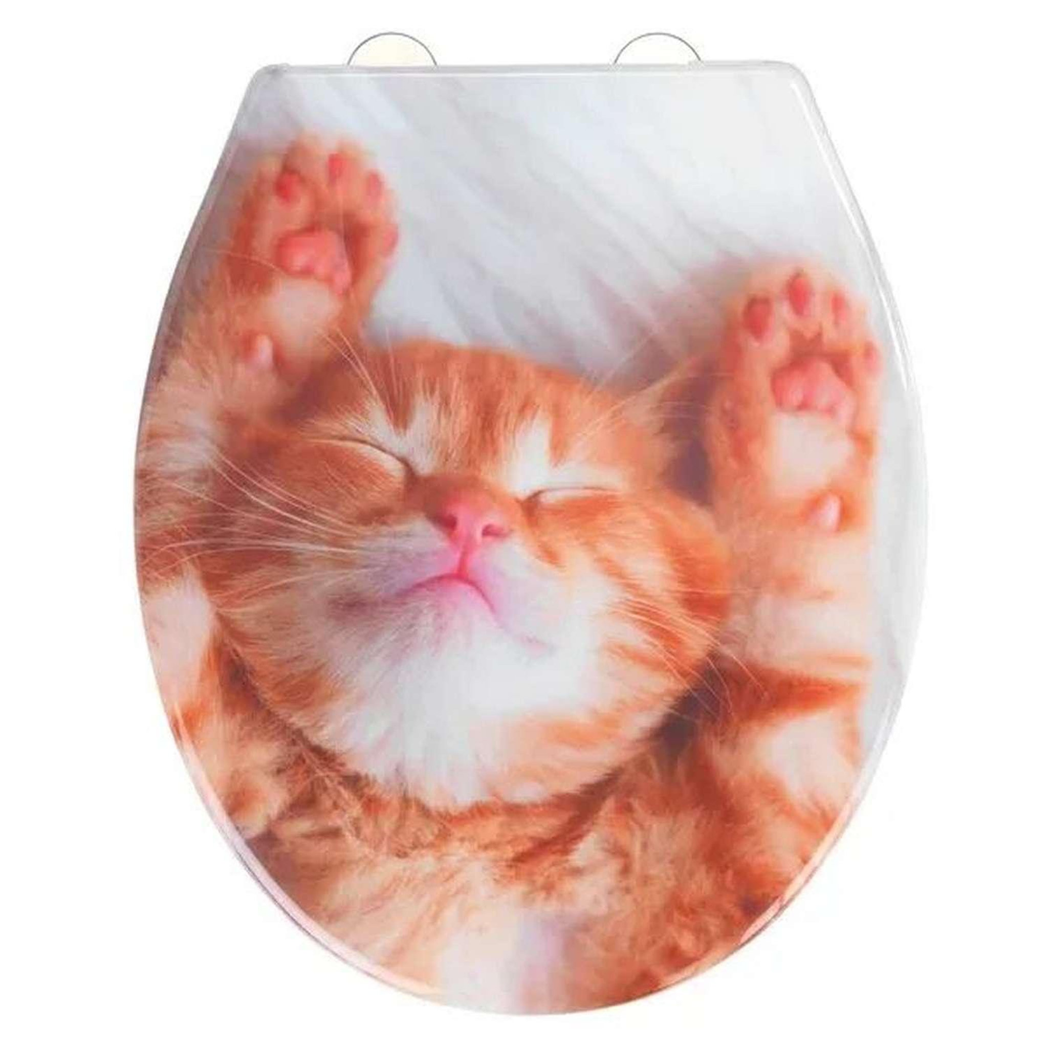 Wenko Abattant wc chaton - bois - blanc et orange