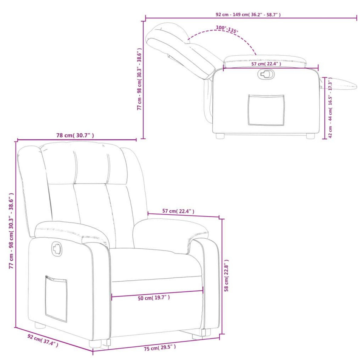 VIDAXL Fauteuil inclinable Gris fonce Tissu