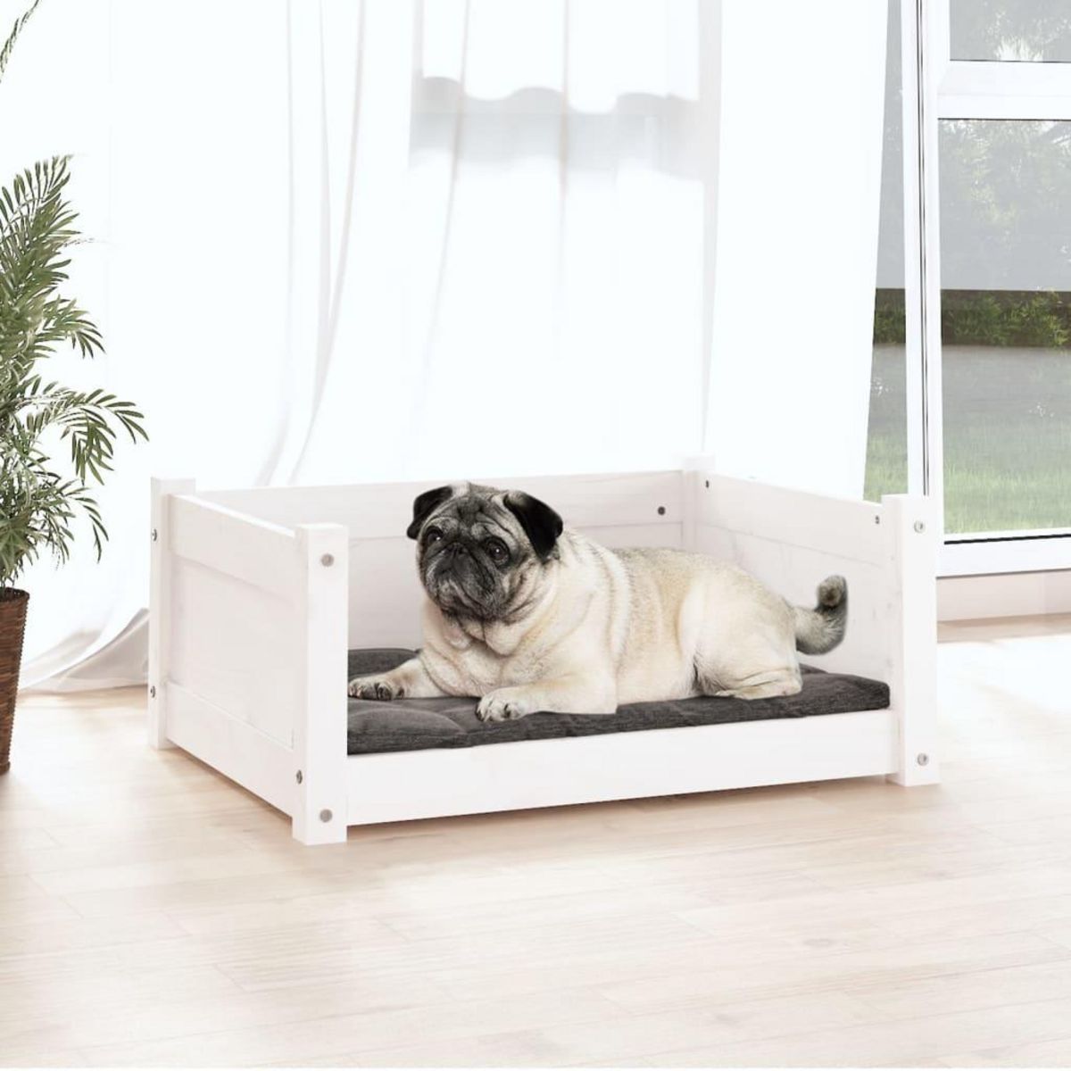 VIDAXL Lit pour chien Blanc 65,5x50,5x28 cm Bois de pin solide