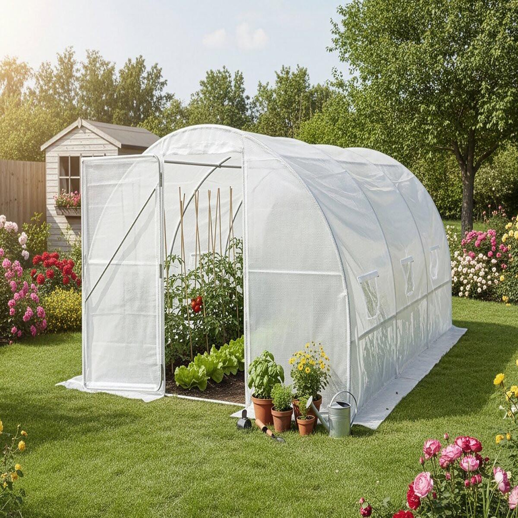 Voir la diapositive 2 : Habitat et Jardin Bâche pour serre tunnel de jardin  mimosa  - 12 m² - 180g - blanc