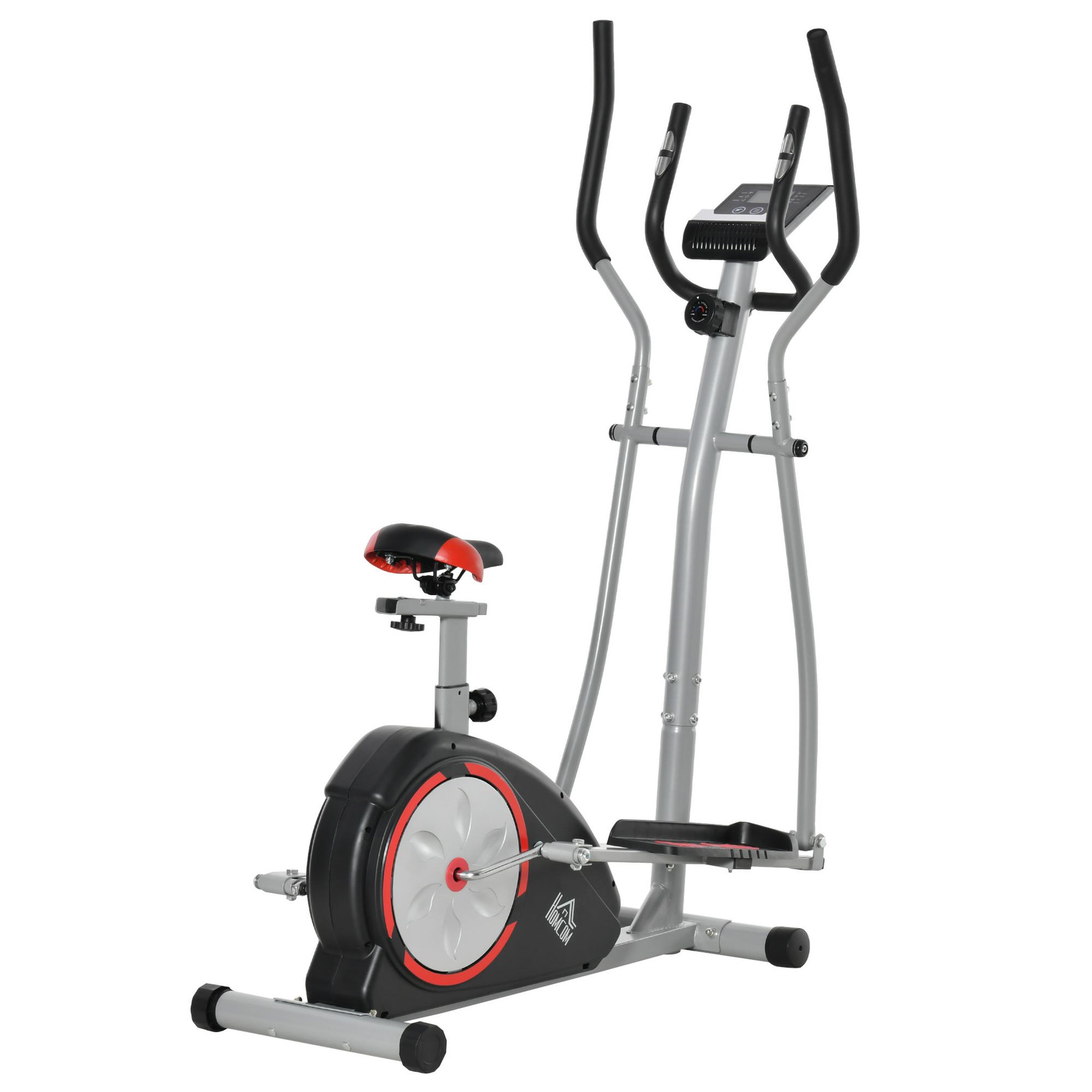 Voir la diapositive 1 : HOMCOM Vélo elliptique vertical vélo d'appartement 2 en 1 écran LCD multifonction hauteur & résistance réglable acier ABS gris rouge noir