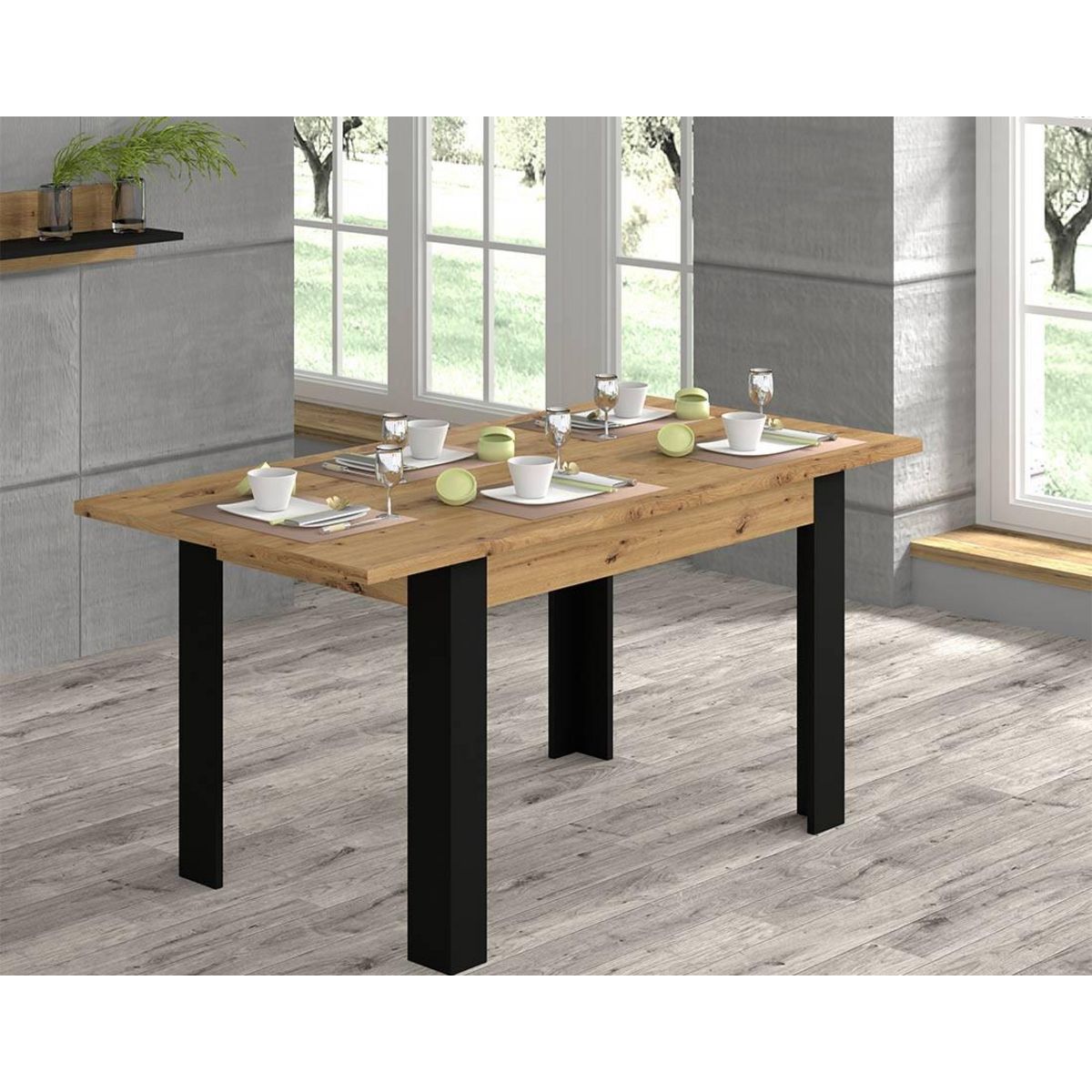 BEST MOBILIER Donnely - table à manger extensible - effet bois et noir - 4 à 8 personnes