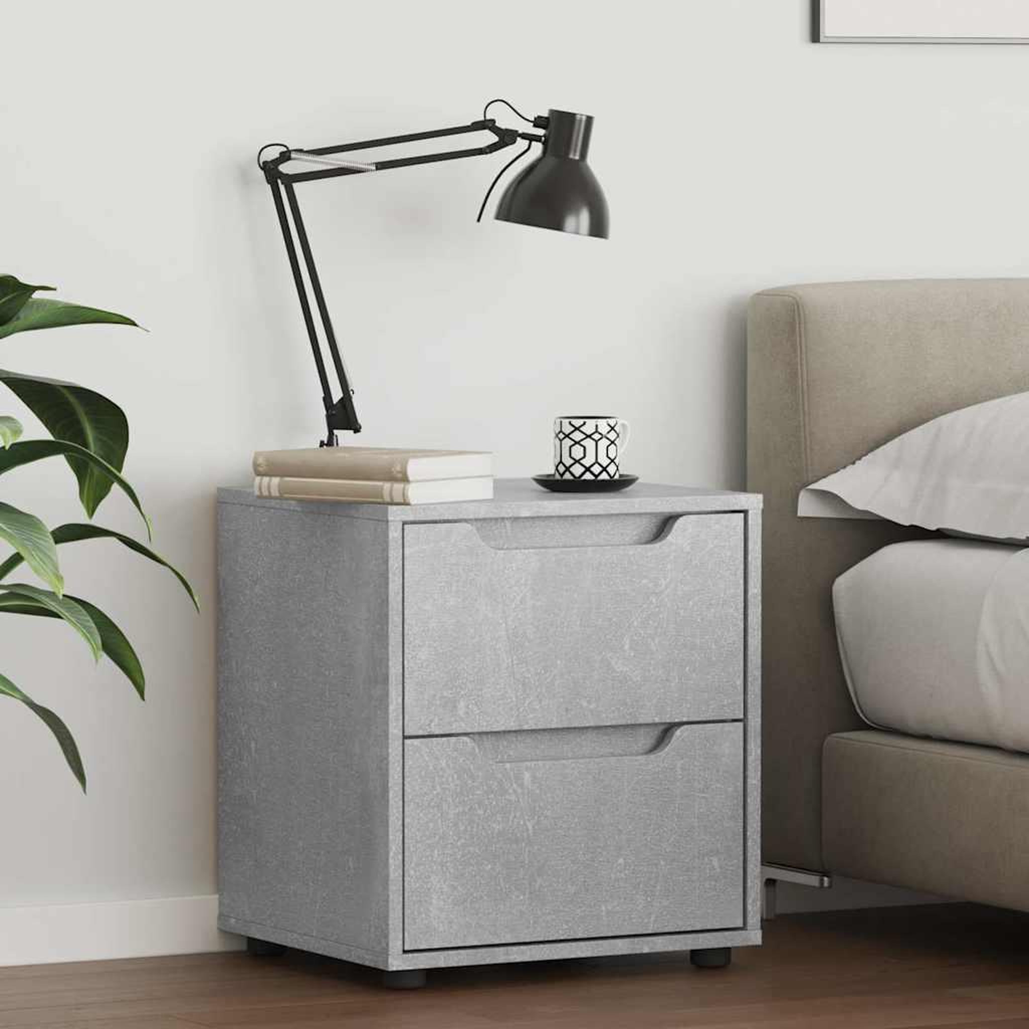 Voir la diapositive 3 : VIDAXL Table de chevet VISNES gris beton 45x40x50 cm bois d'ingenierie