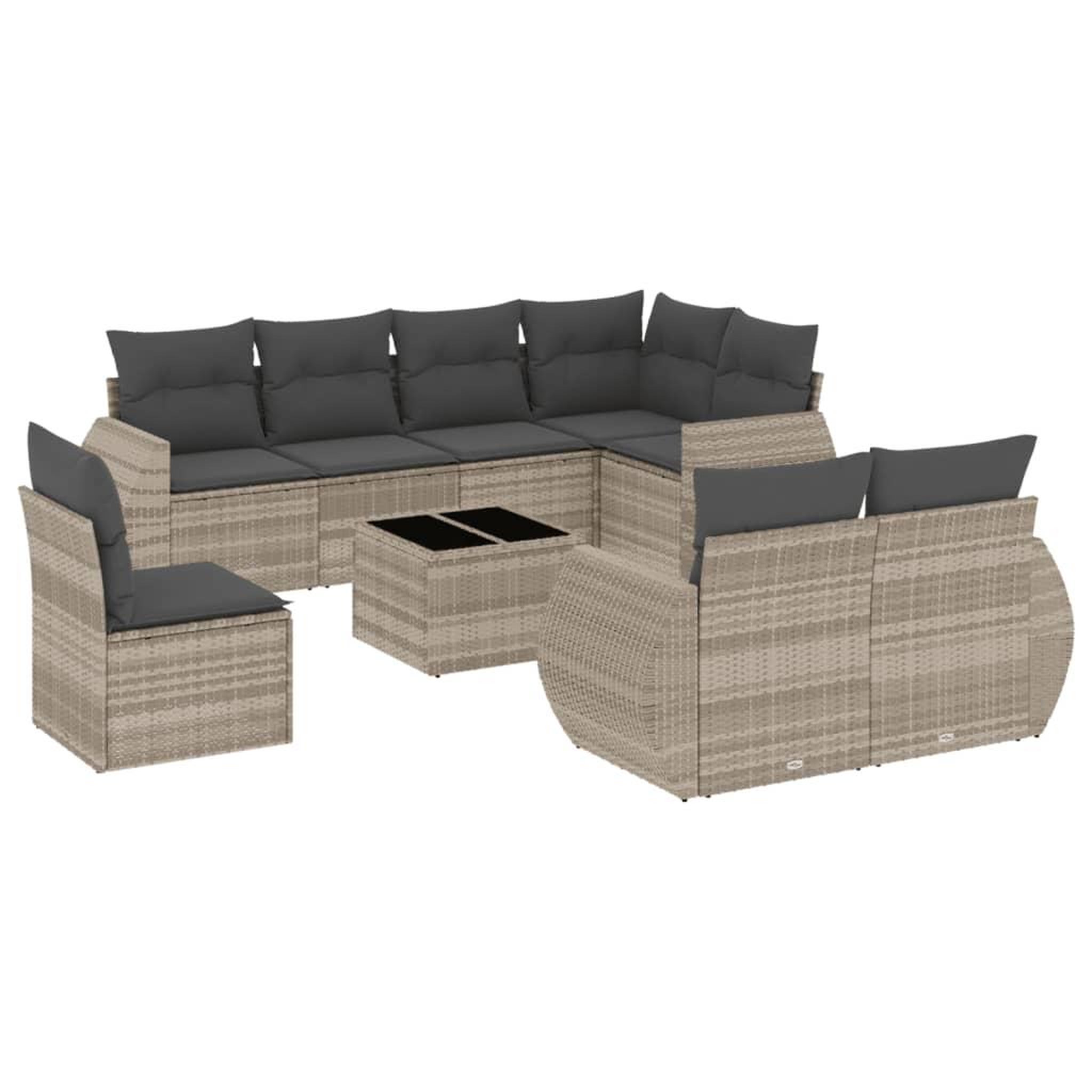 Voir la diapositive 2 : VIDAXL Salon de jardin 9 pcs avec coussins gris clair resine tressee