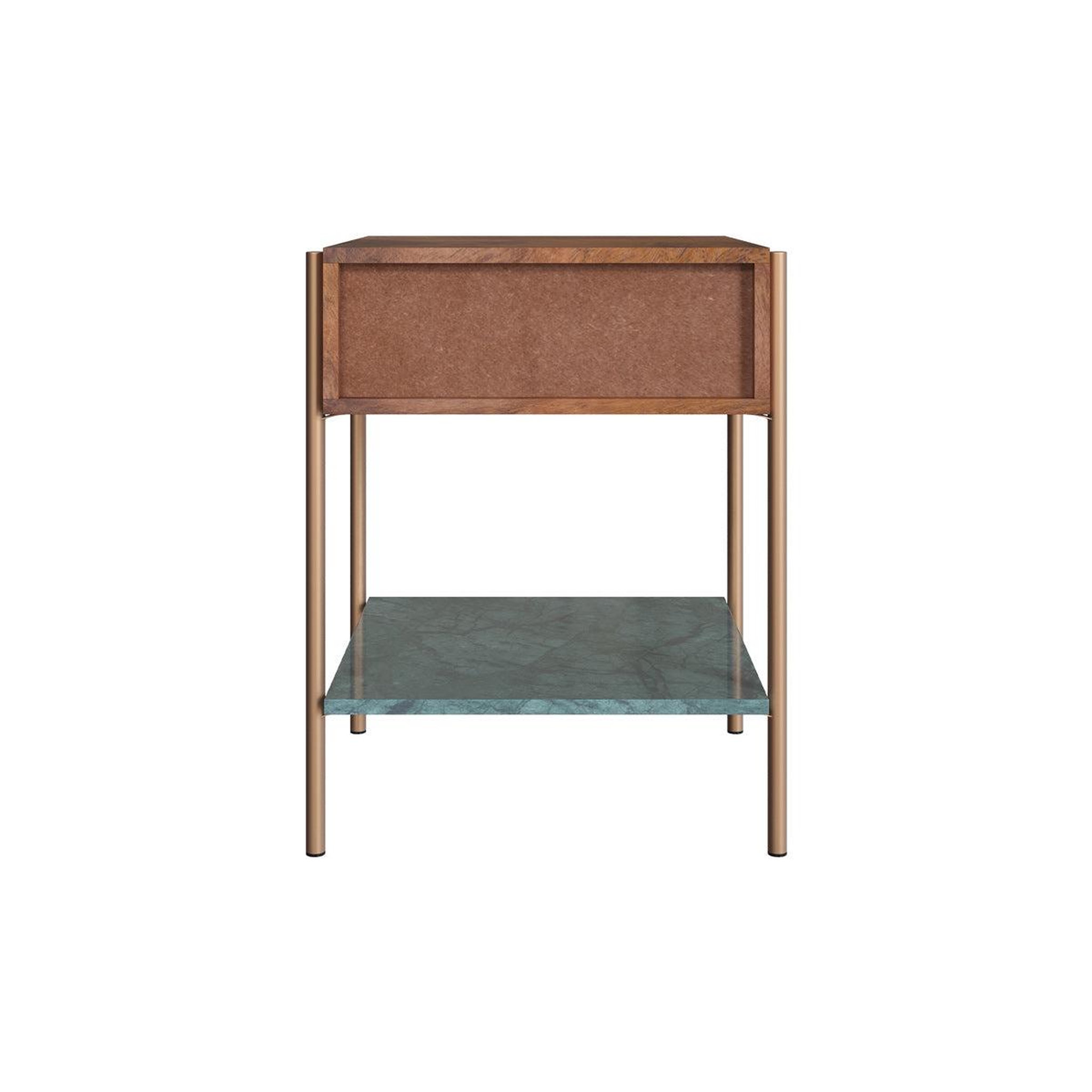 Voir la diapositive 3 : MAISON PAVANE Table de chevet en bois de manguier et marbre vert-doori
