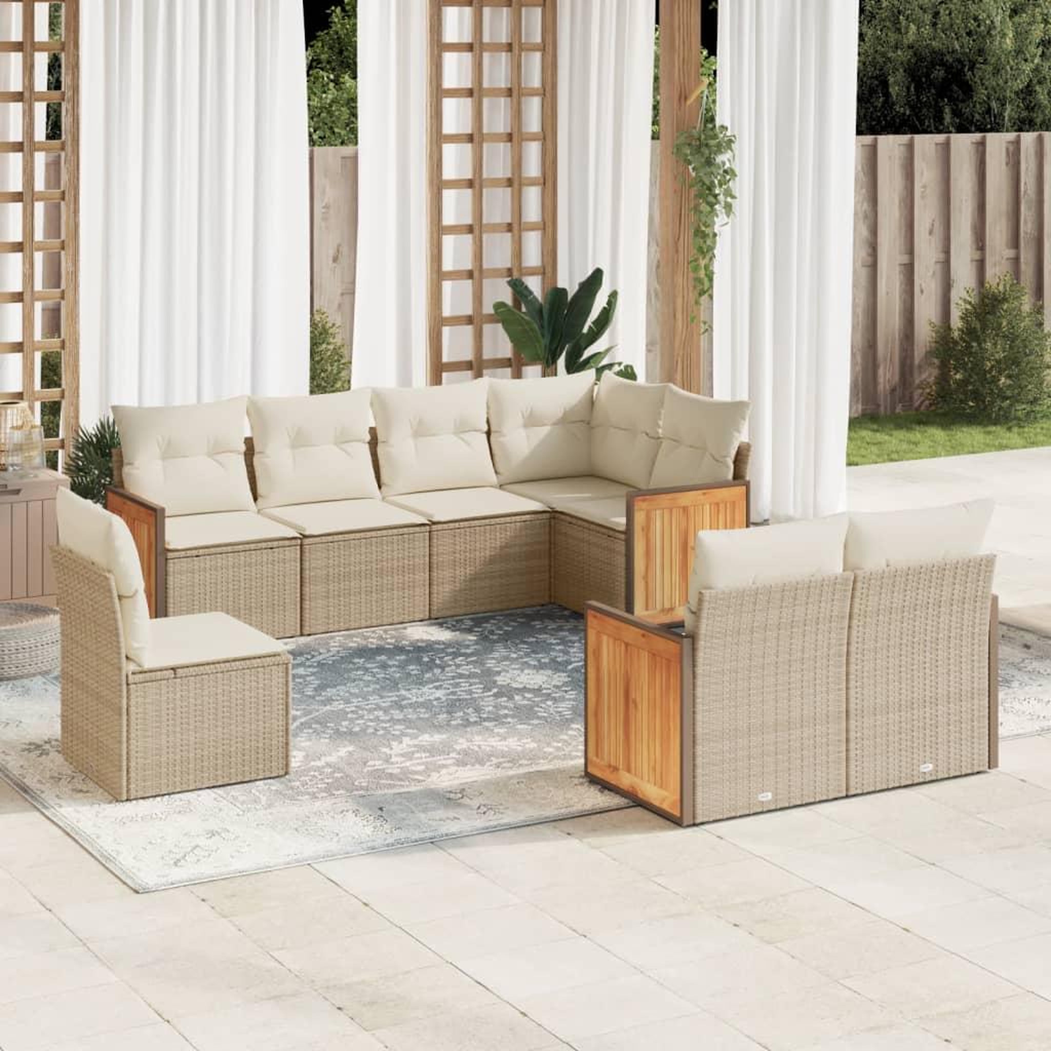 VIDAXL Salon de jardin avec coussins 8 pcs beige resine tressee