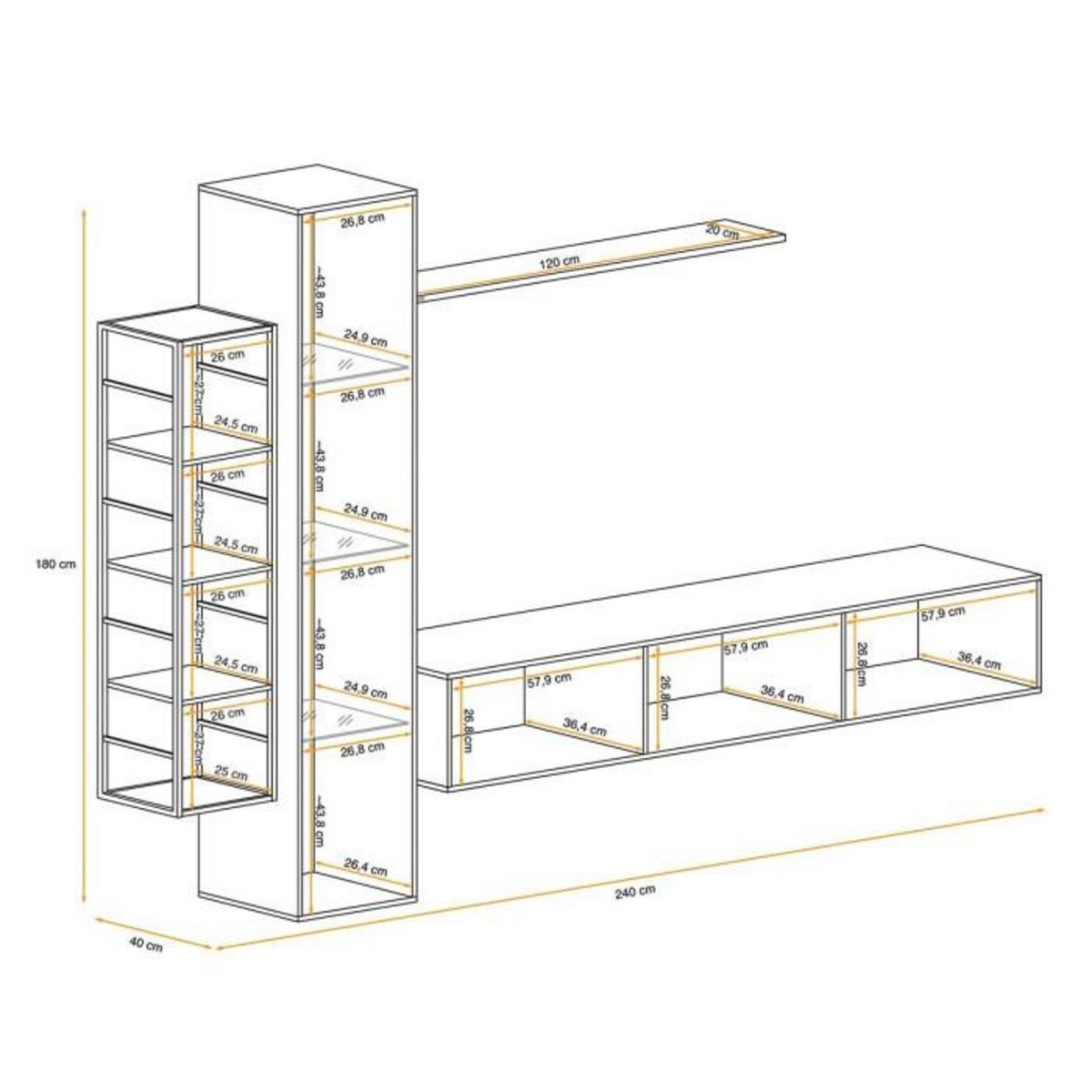 Paris Prix Ensemble Meuble TV Design  Switch VII  240cm Naturel & Noir
