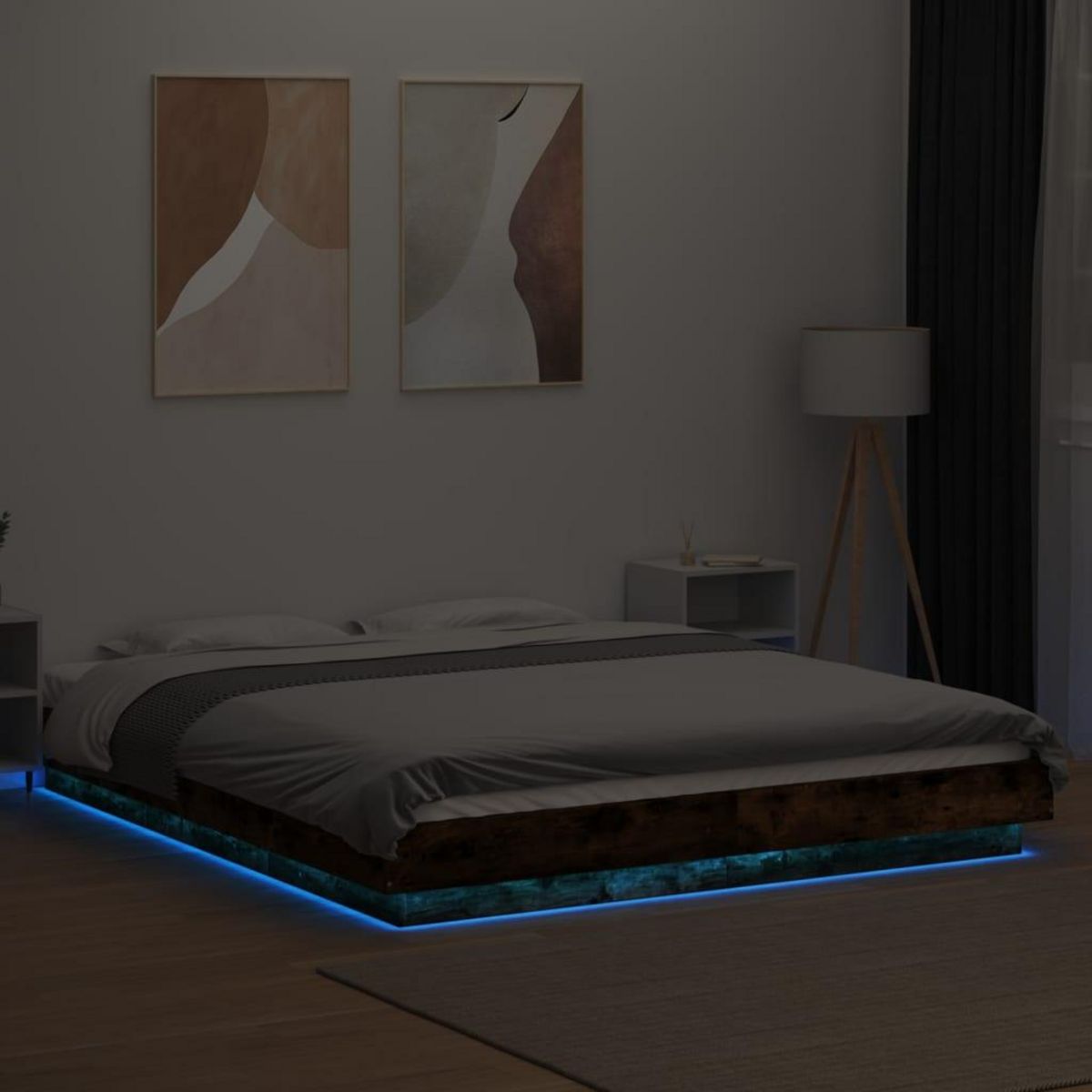 VIDAXL Cadre de lit et lumieres LED sans matelas chene fume 150x200 cm