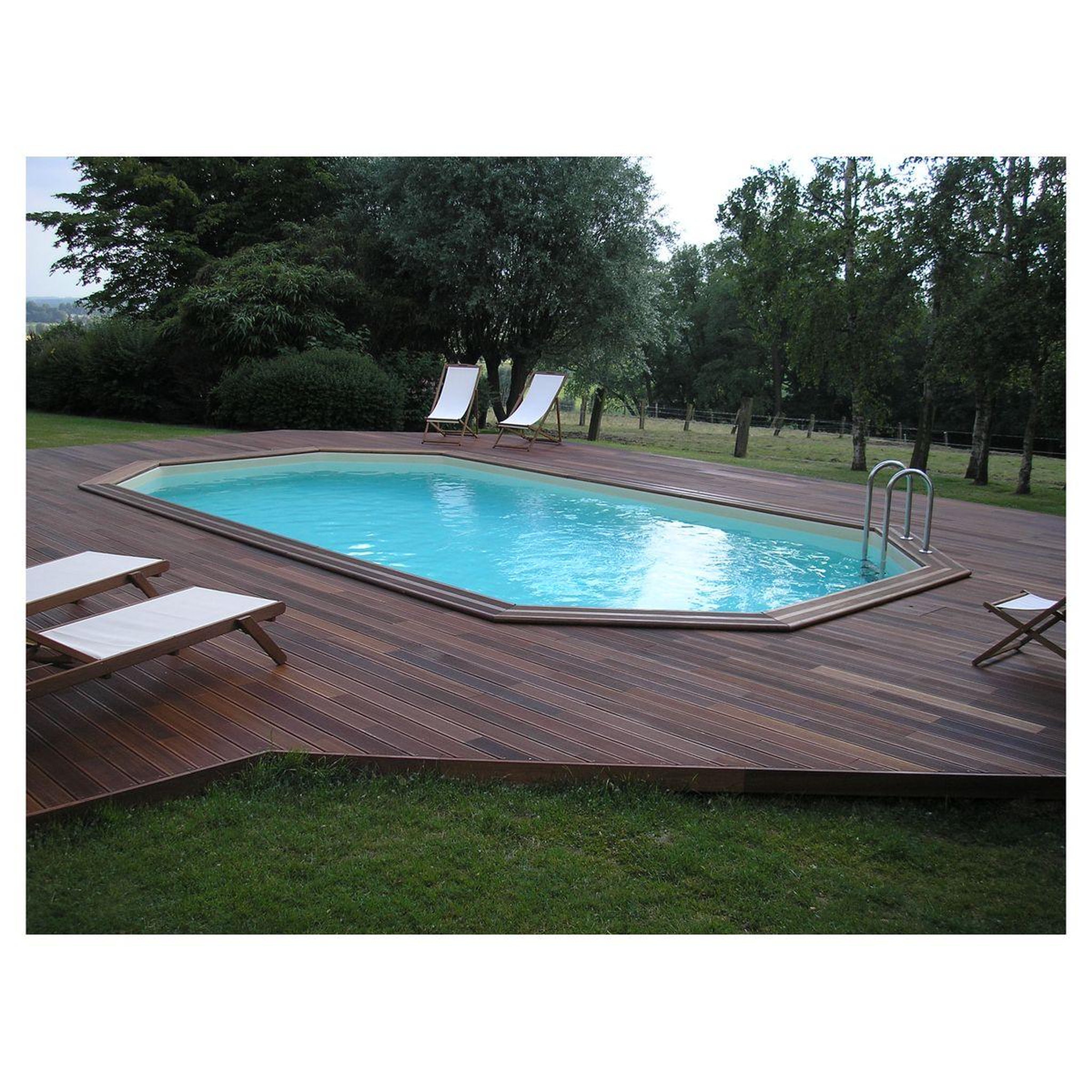 Voir la diapositive 4 : UBBINK Piscine enterrée bois octogonale - 400X610x130cm - Liner Bleu -OCEA 