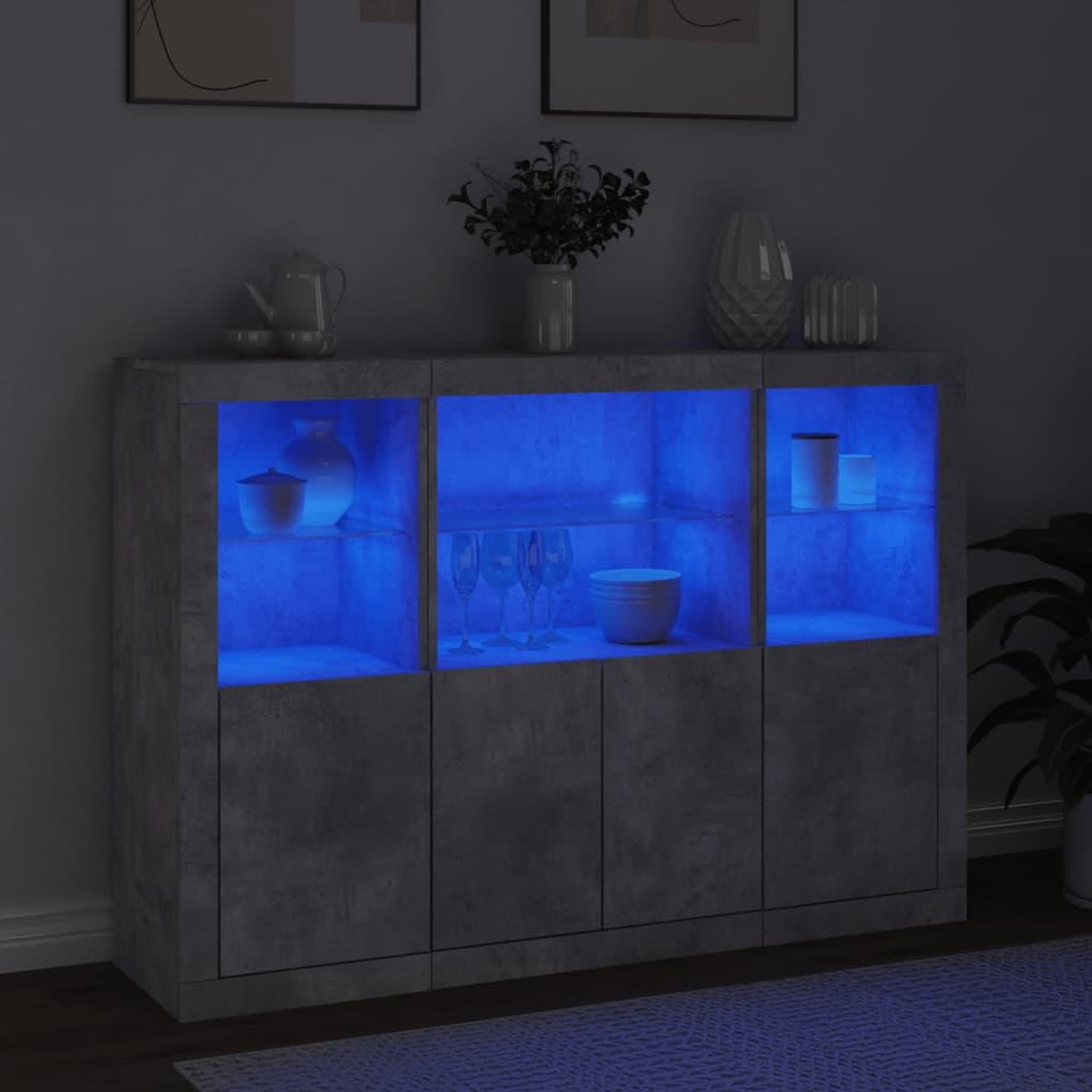 Voir la diapositive 3 : VIDAXL Buffets avec lumieres LED 3 pcs gris beton bois d'ingenierie