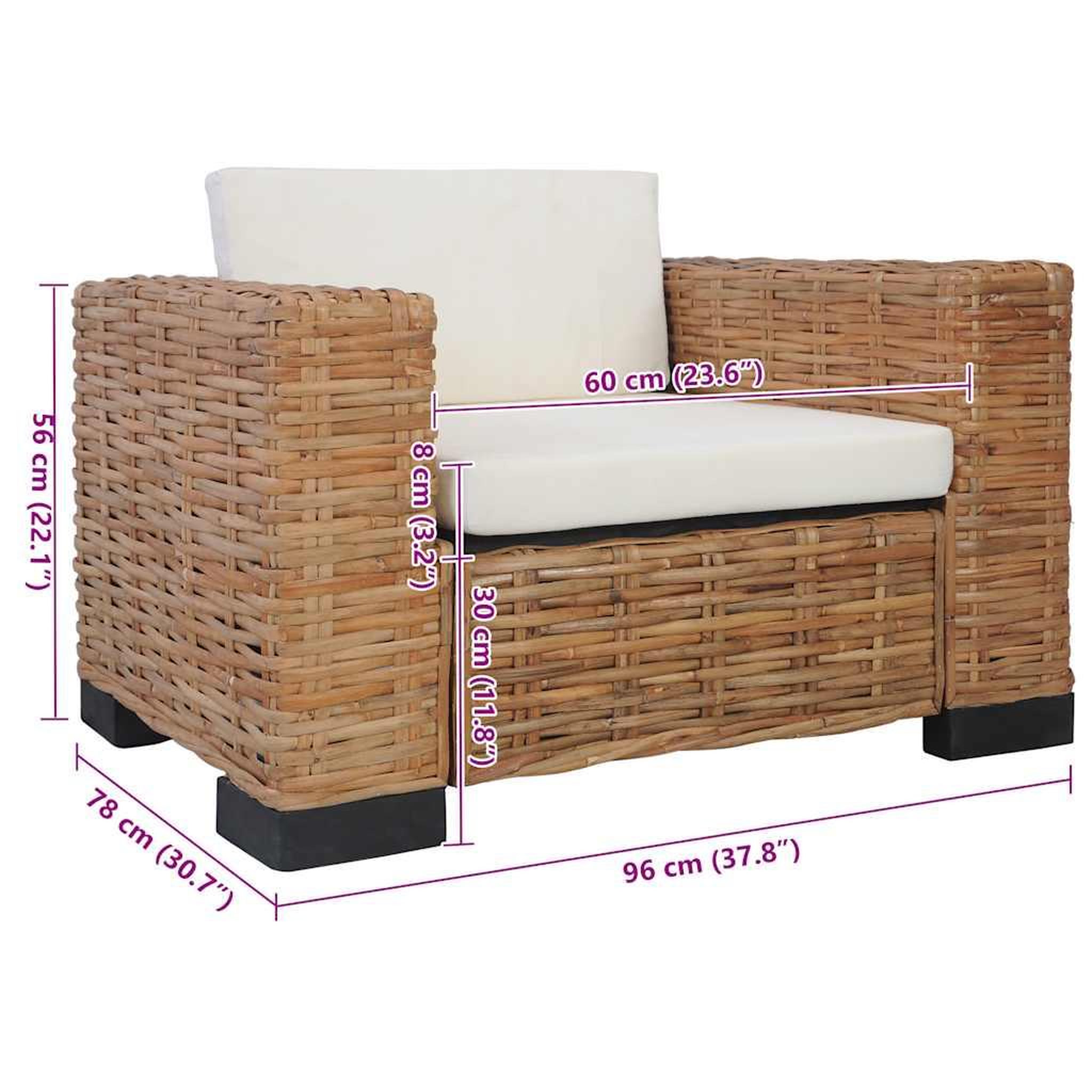 Voir la diapositive 6 : VIDAXL Fauteuil avec coussins Rotin naturel