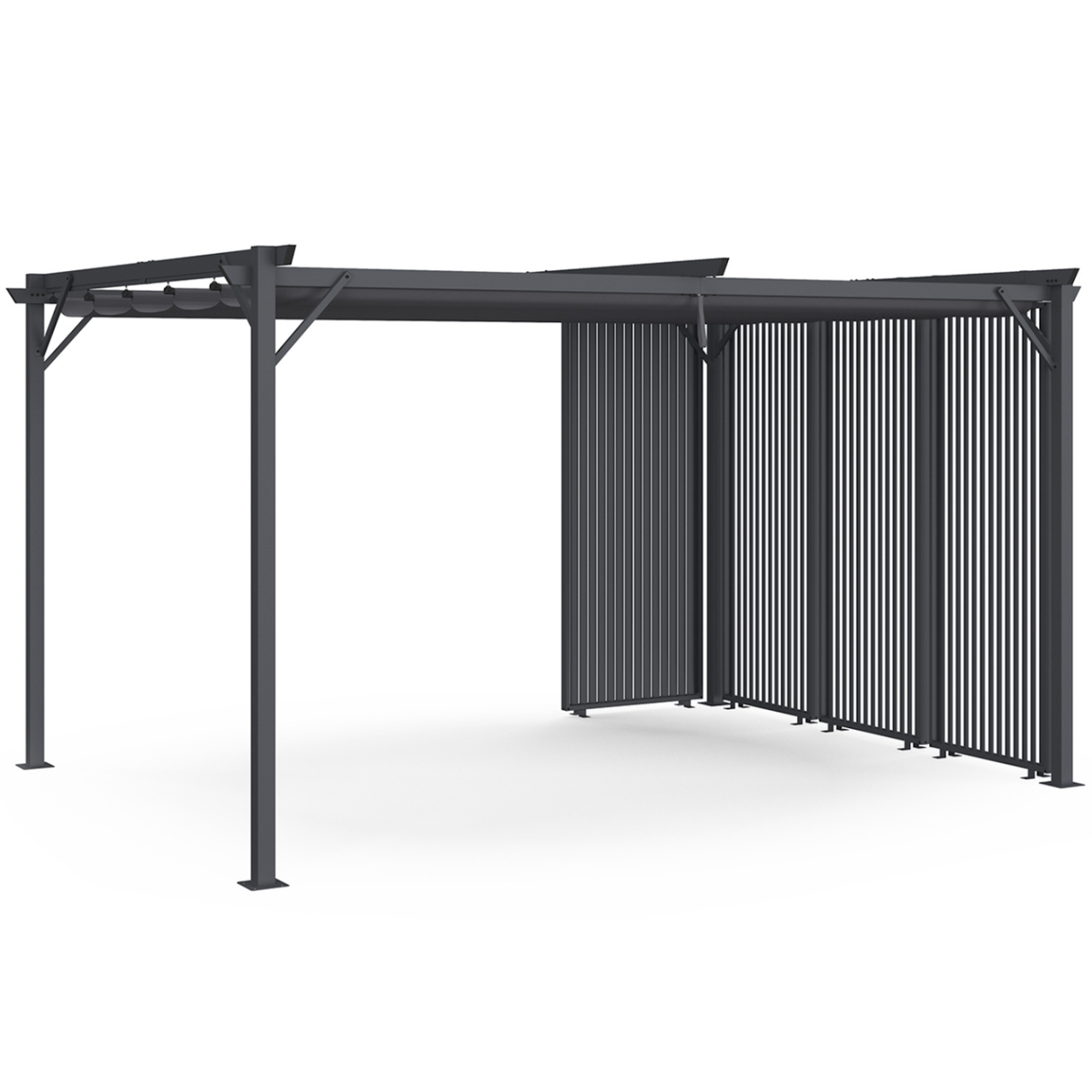 ID MARKET Pergola édition collector persiennes verticales toit rétractable 3x4 M 4 pans modulables gris anthracite