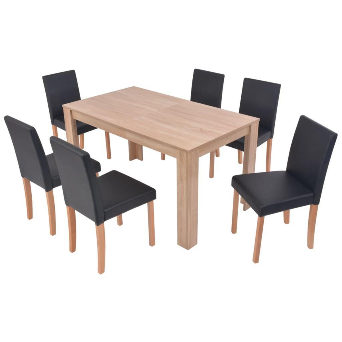 VIDAXL Table et chaises 7 pcs Cuir synthetique Chene Noir