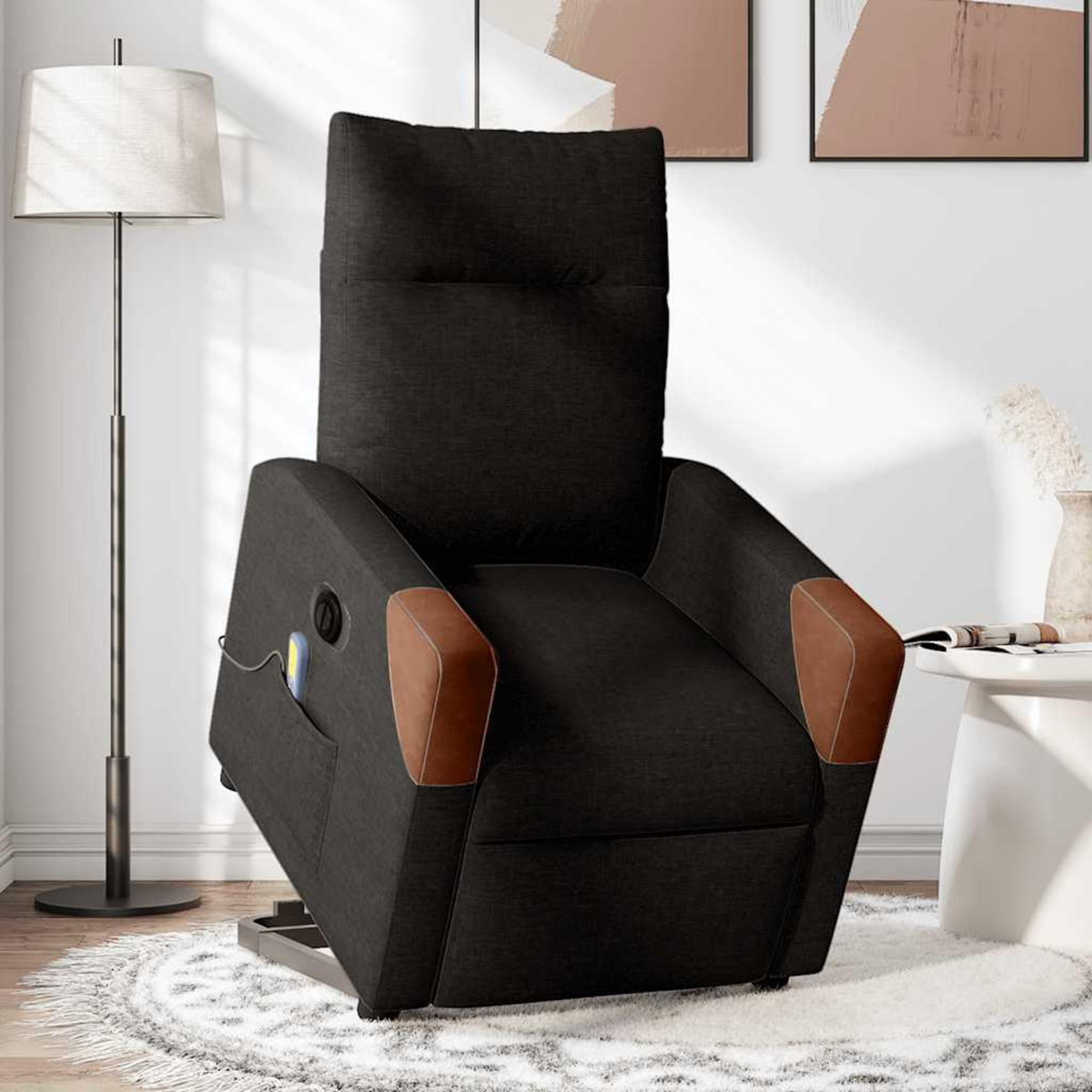 VIDAXL Fauteuil inclinable de massage electrique Noir Tissu
