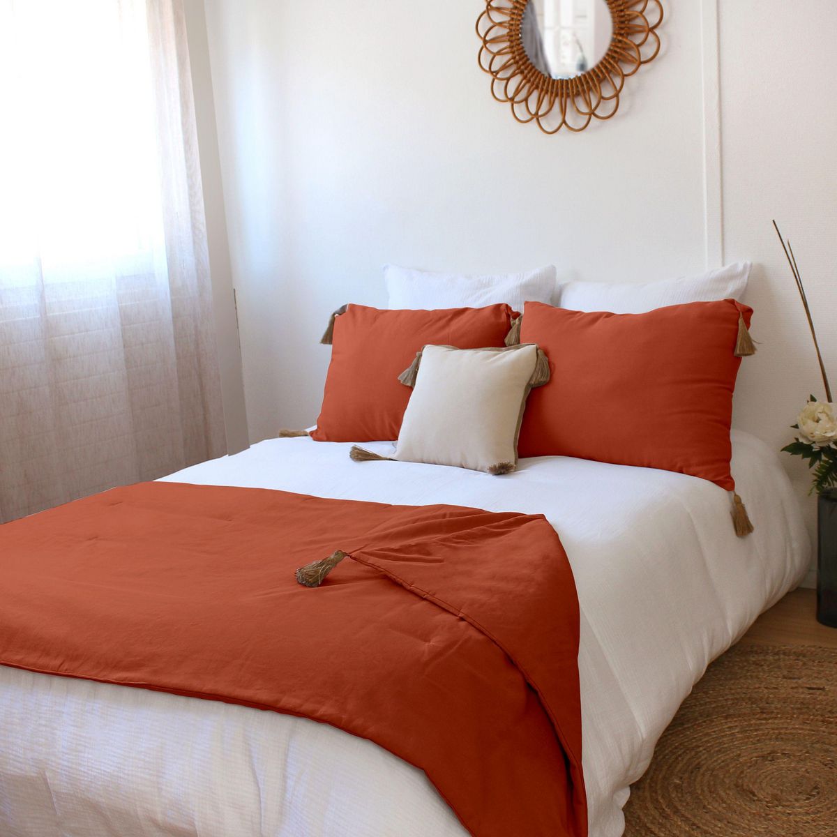 TOILINUX Edredon en coton avec pompons