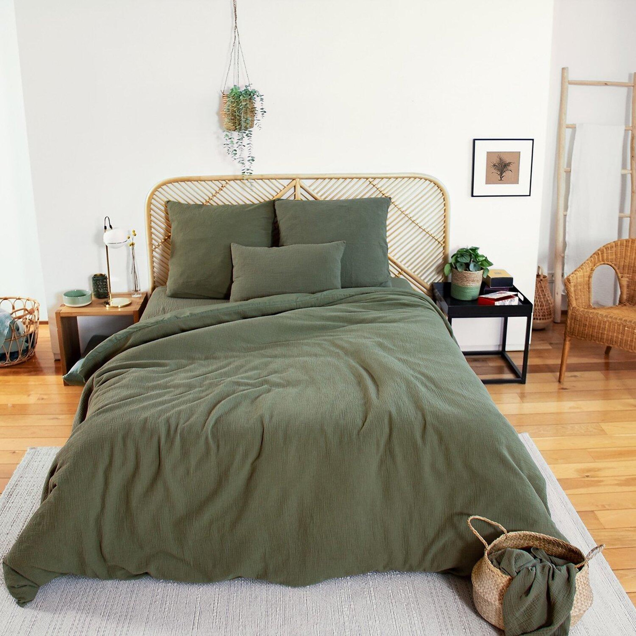 Voir la diapositive 1 : Home collection Parure housse de couette 100% gaze de coton 57 fils - kaki
