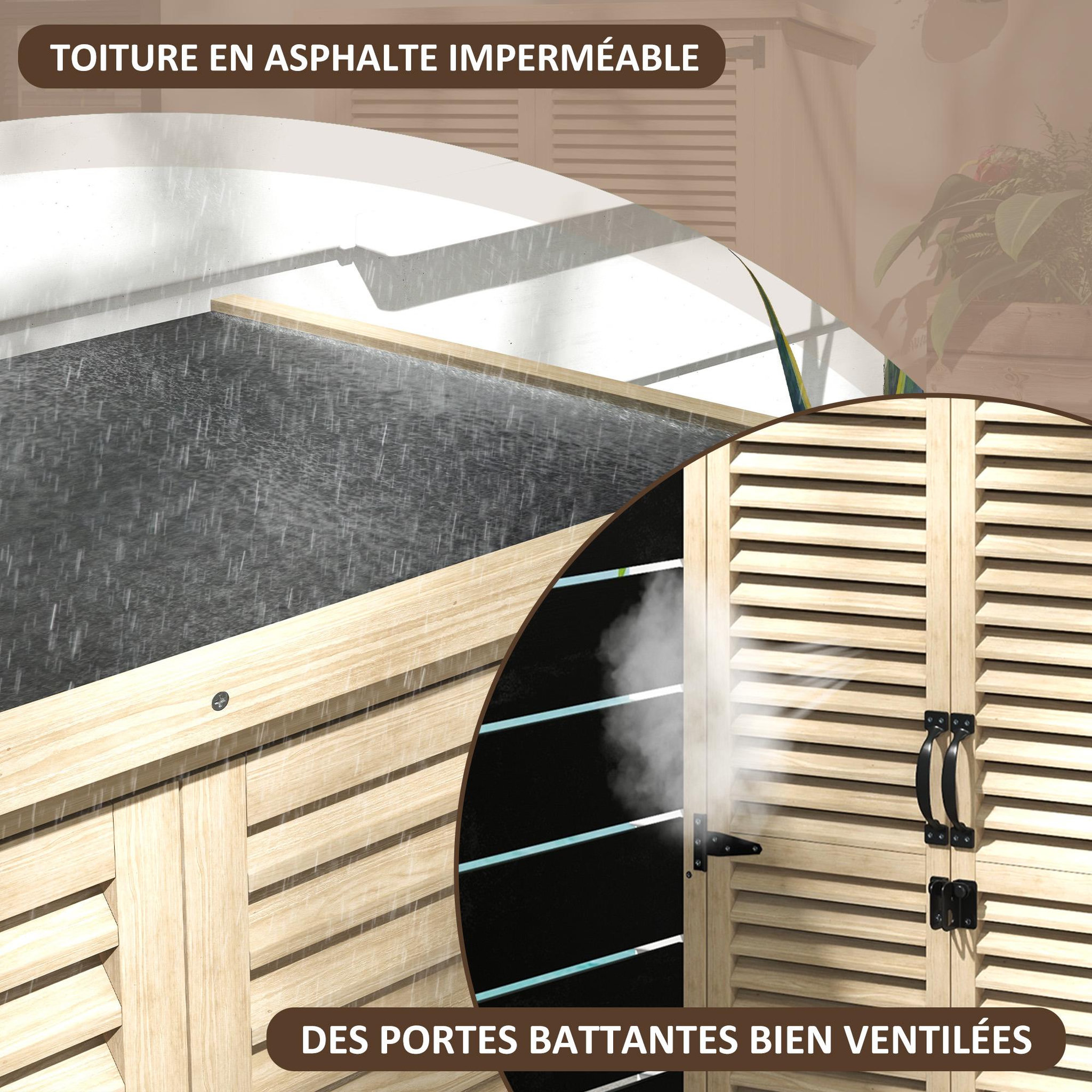 Voir la diapositive 5 : OUTSUNNY Armoire de jardin abri de jardin 2 portes persiennes 2 étagères toit bitumé bois sapin pré-huilé