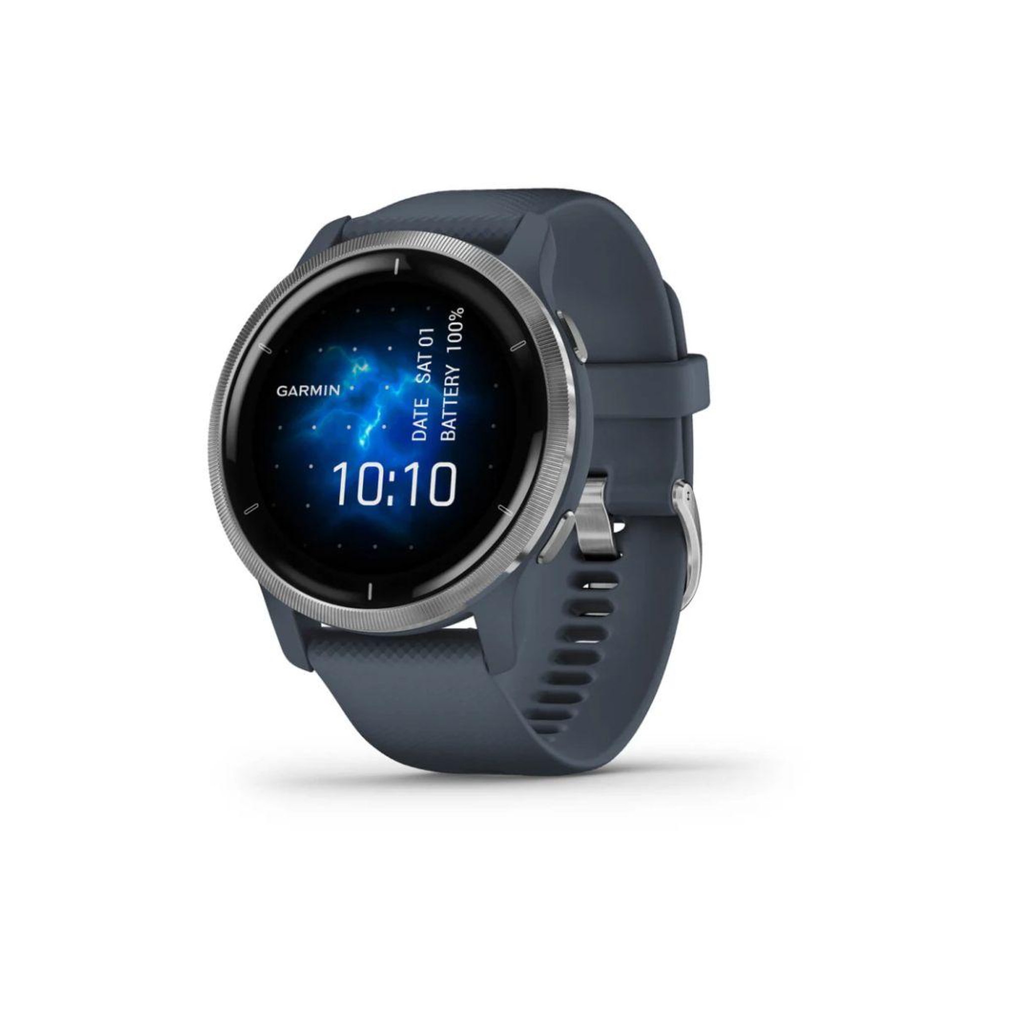 Voir la diapositive 1 : GARMIN Montre sport Venu 2 Silver avec bracelet bleu gris