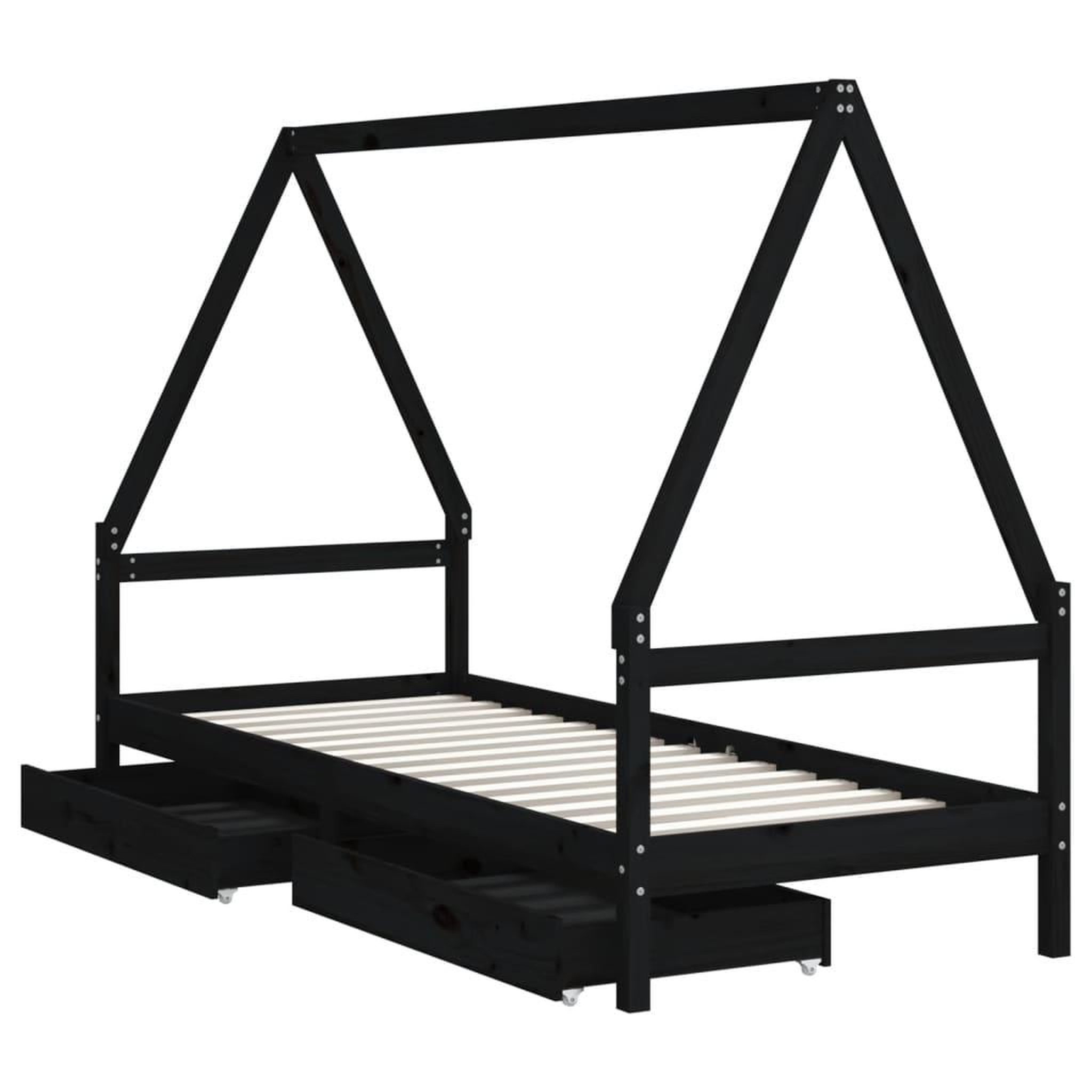 Voir la diapositive 4 : VIDAXL Cadre de lit enfant avec tiroirs noir 90x200 cm bois pin massif