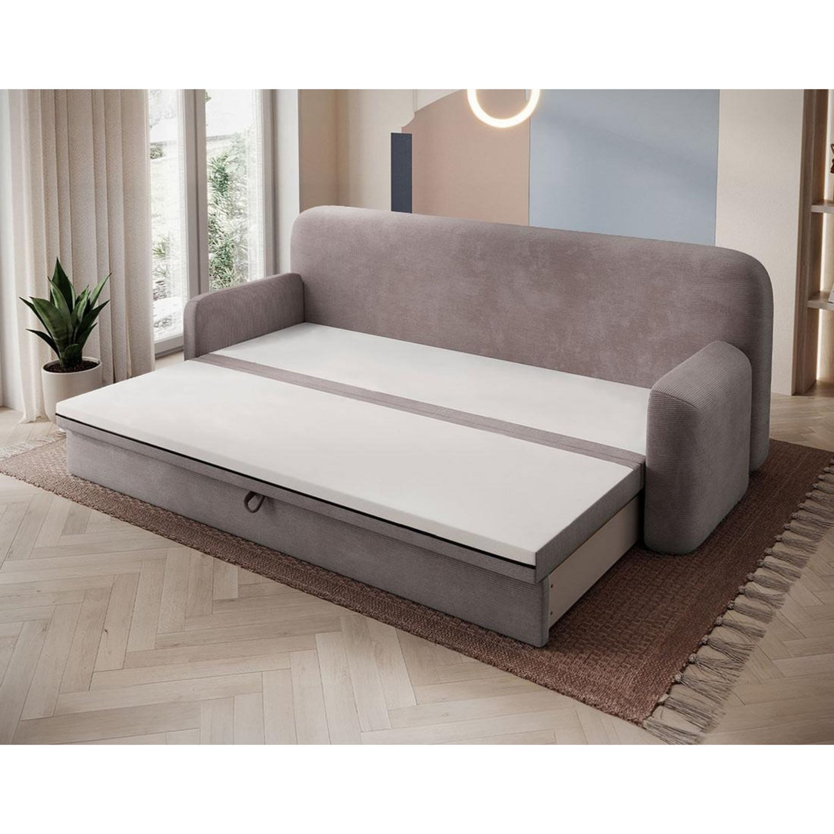 BEST MOBILIER Marius - canapé droit 3 places convertible avec coffre en velours côtelé