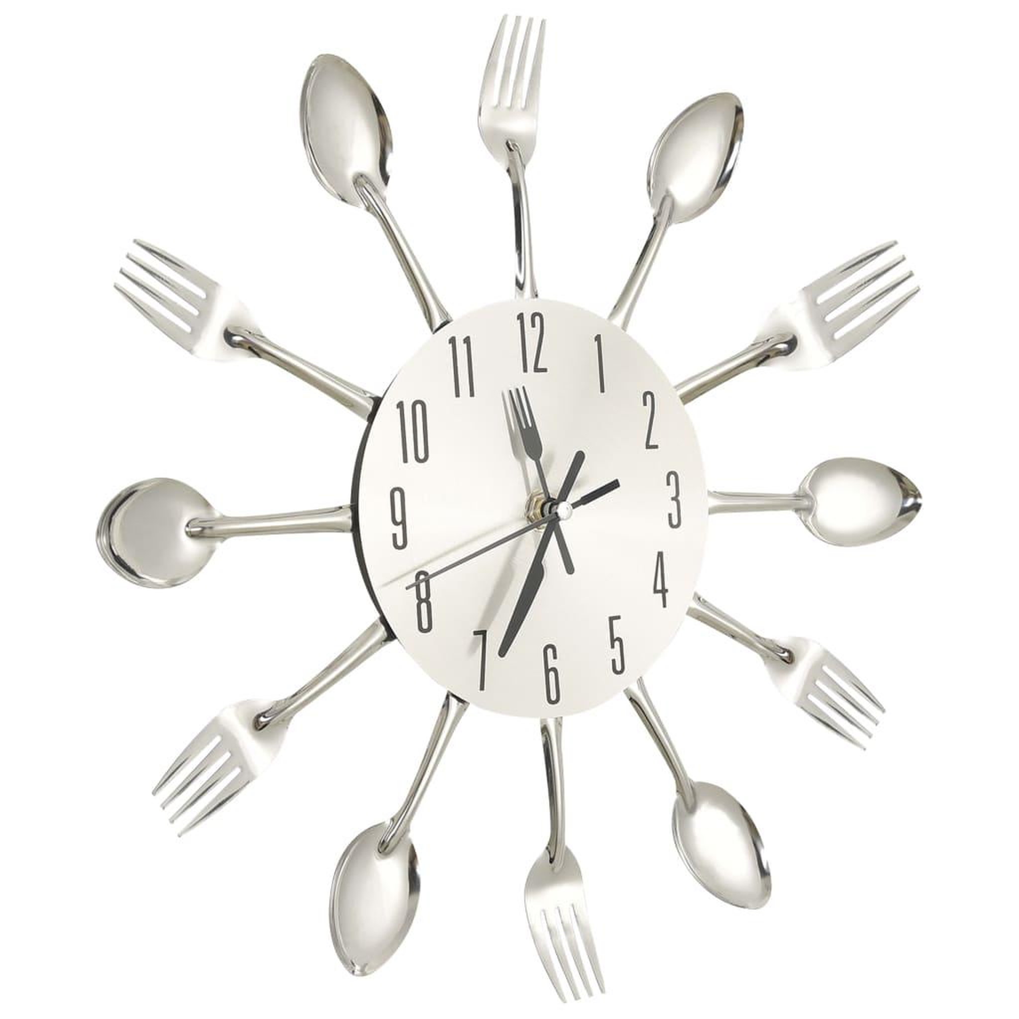 Voir la diapositive 3 : VIDAXL Horloge murale et cuillere et fourchette Argente 31cm Aluminium