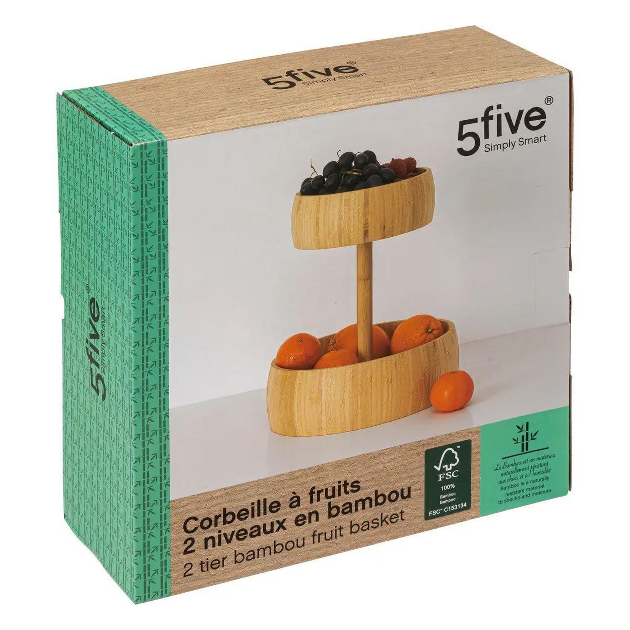 Voir la diapositive 2 : FIVE Corbeille à fruits bambou  2 niveaux  35cm naturel