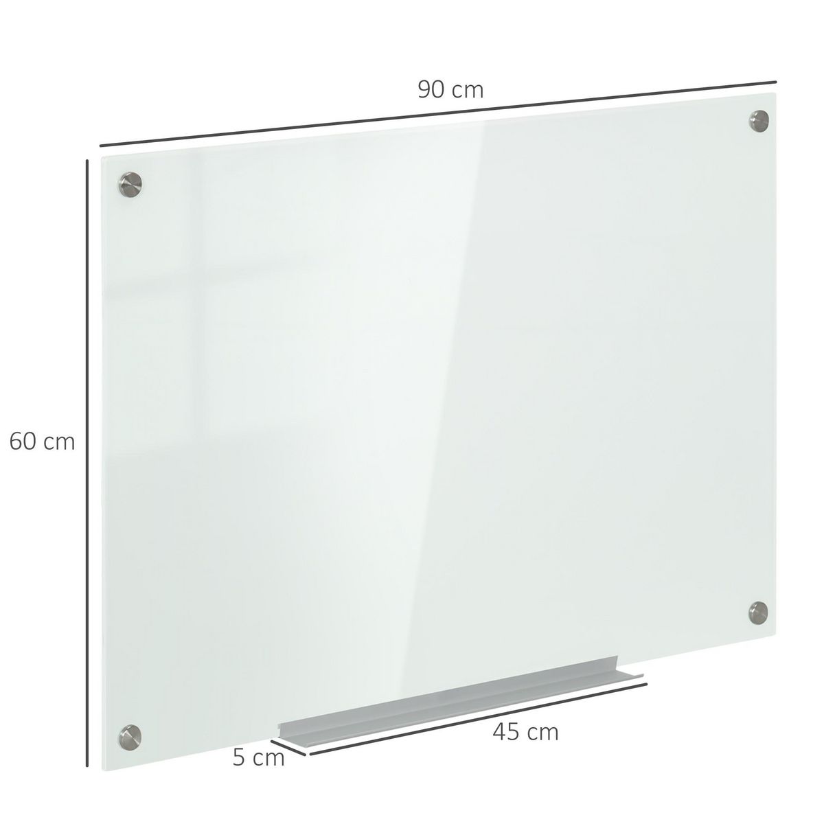 VINSETTO Tableau magnétique en verre dim. 90L x 60l cm - gouttière alu, matériel de fixation et accessoires inclus - blanc mat