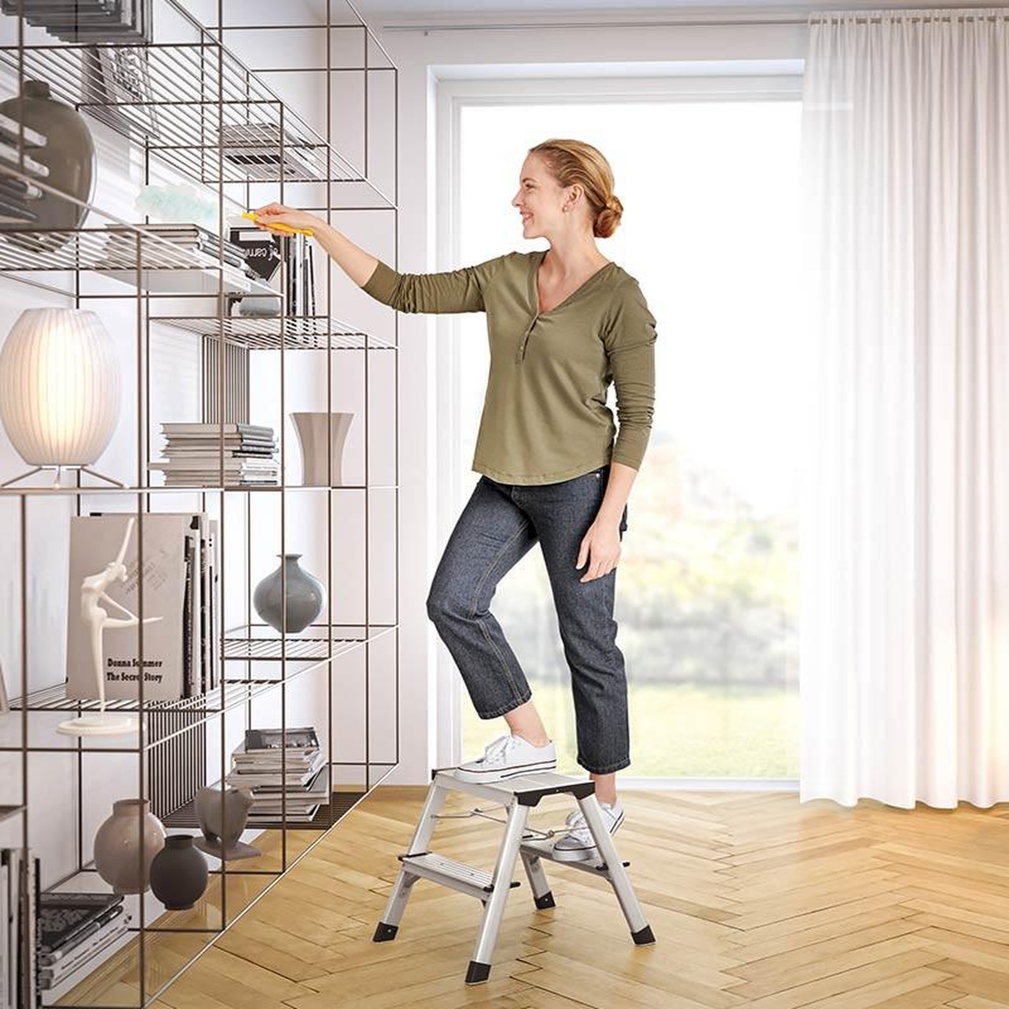 Voir la diapositive 2 : HAILO Marche pied double accès 2x2 marches pliant en aluminium hailo d60