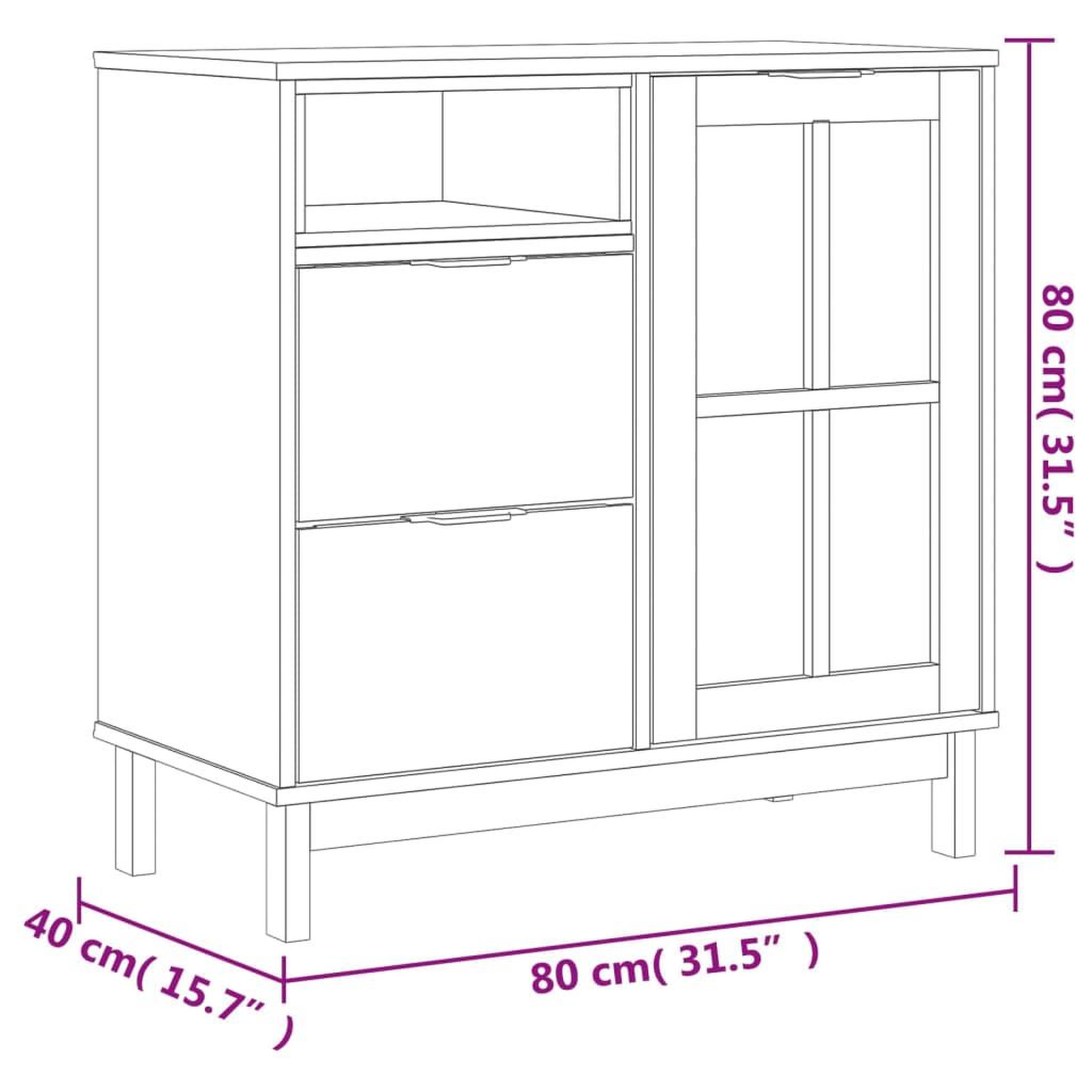 Voir la diapositive 6 : VIDAXL Buffet avec porte vitree flam 80x40x80 cm bois massif de pin