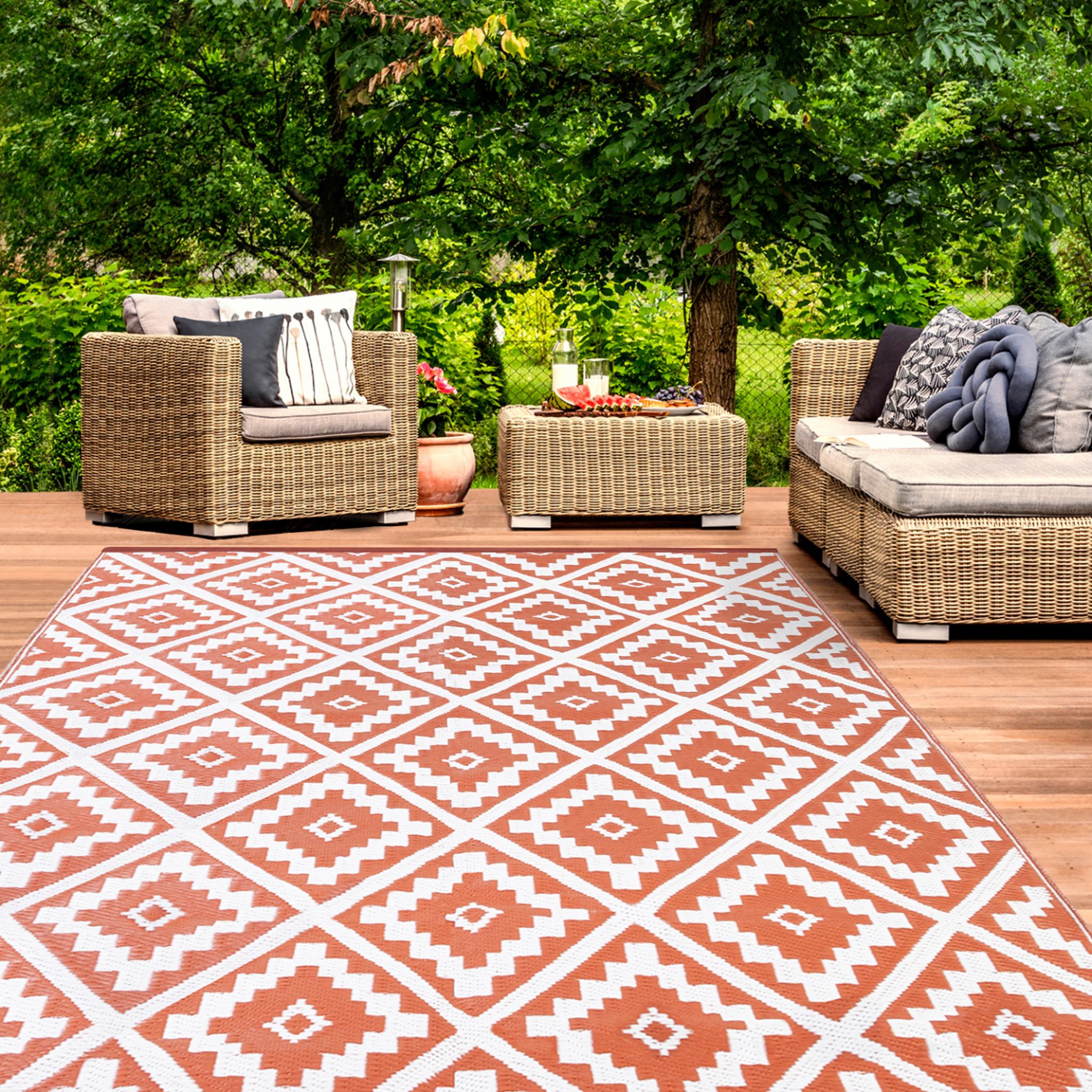 Voir la diapositive 2 : ID MARKET Tapis extérieur BAHAMAS terracotta 180 x 280 CM