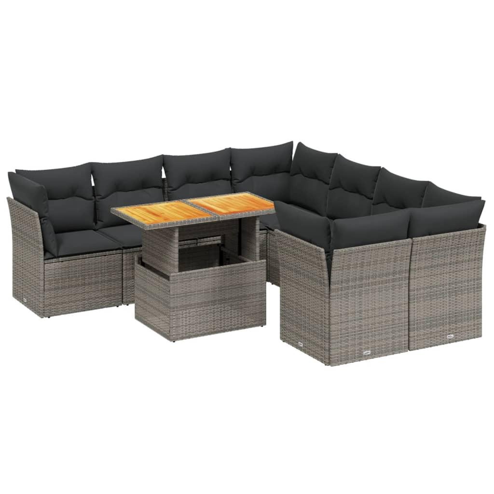 Voir la diapositive 2 : VIDAXL Salon de jardin 9 pcs avec coussins gris resine tressee