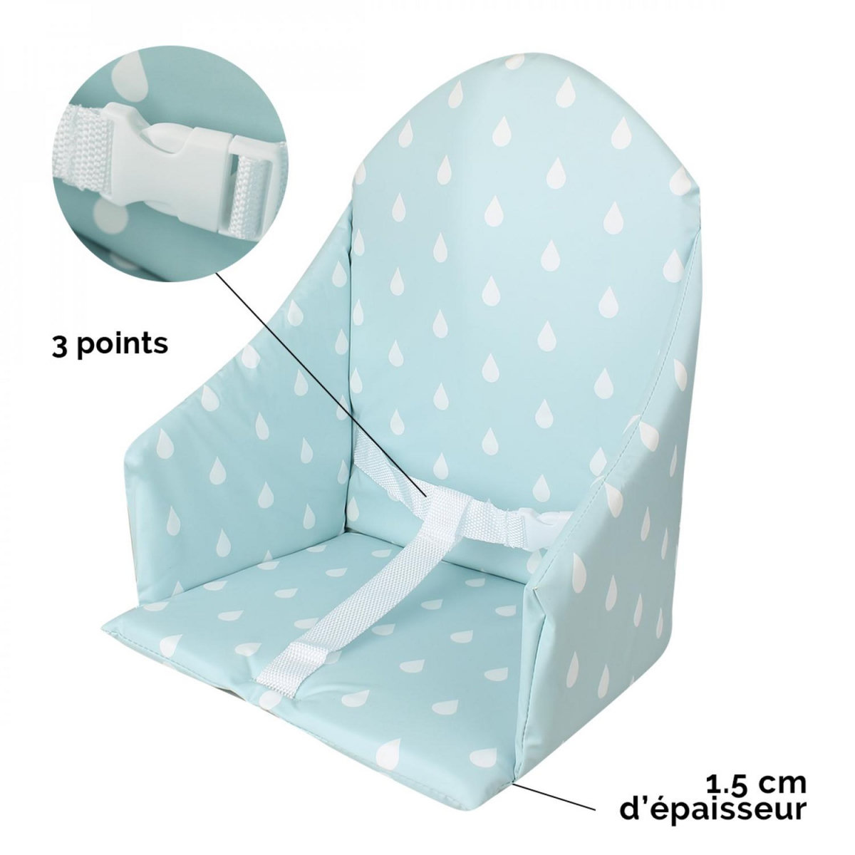 Monsieur Bébé Coussin d'assise universel Miam avec harnais pour chaise haute bébé