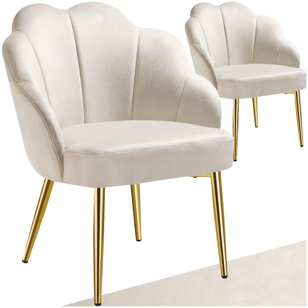 tectake Fauteuil cocktail rembourré en velours crème/or Lot de 2