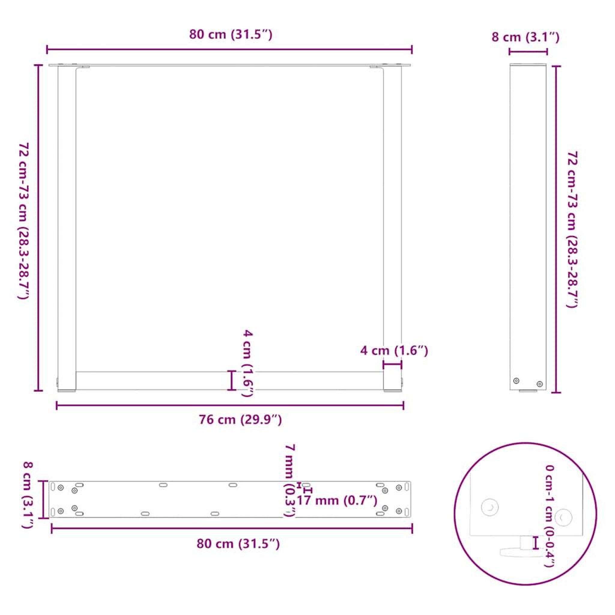 Voir la diapositive 6 : VIDAXL Pieds de table a manger forme de U 2 pcs noir 80x(72-73) cm