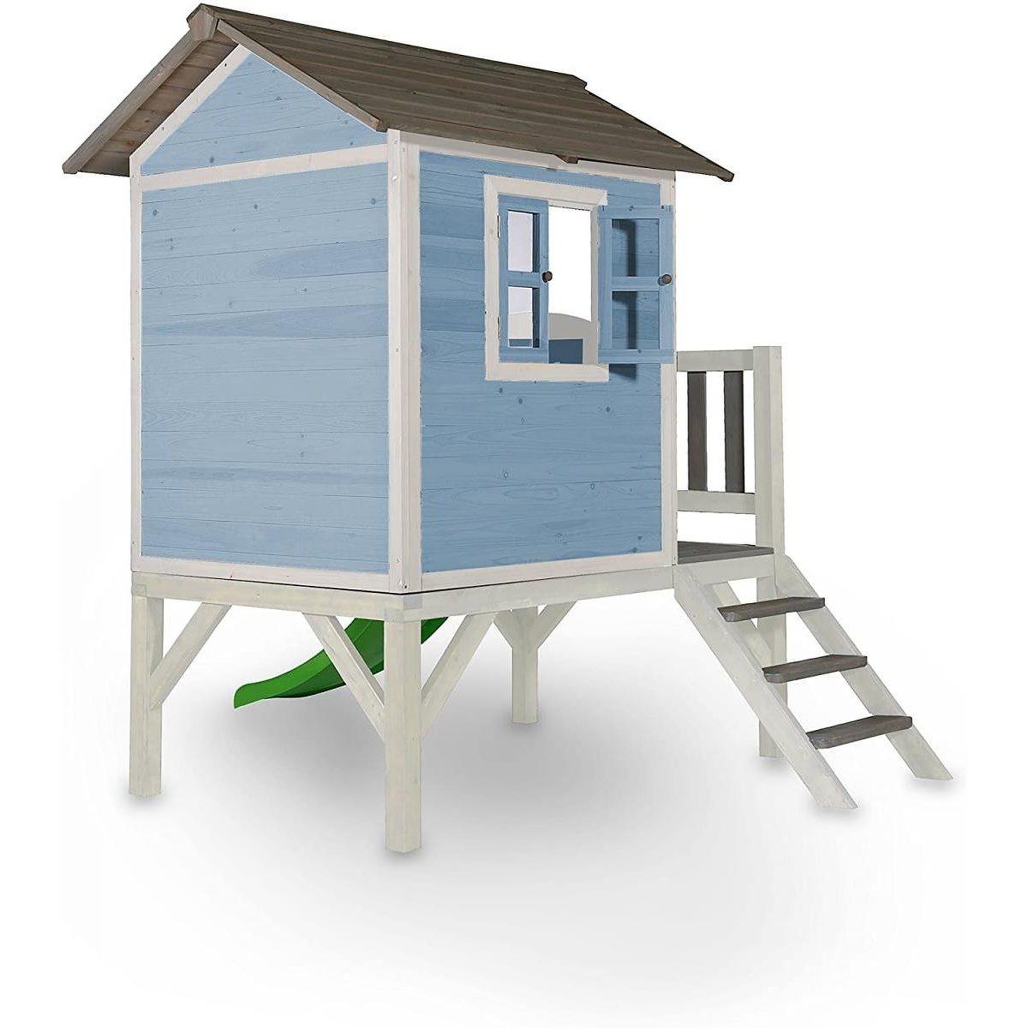 Voir la diapositive 2 : Axi House Axi maisonnette lodge xl en bois  bleue toboggan vert