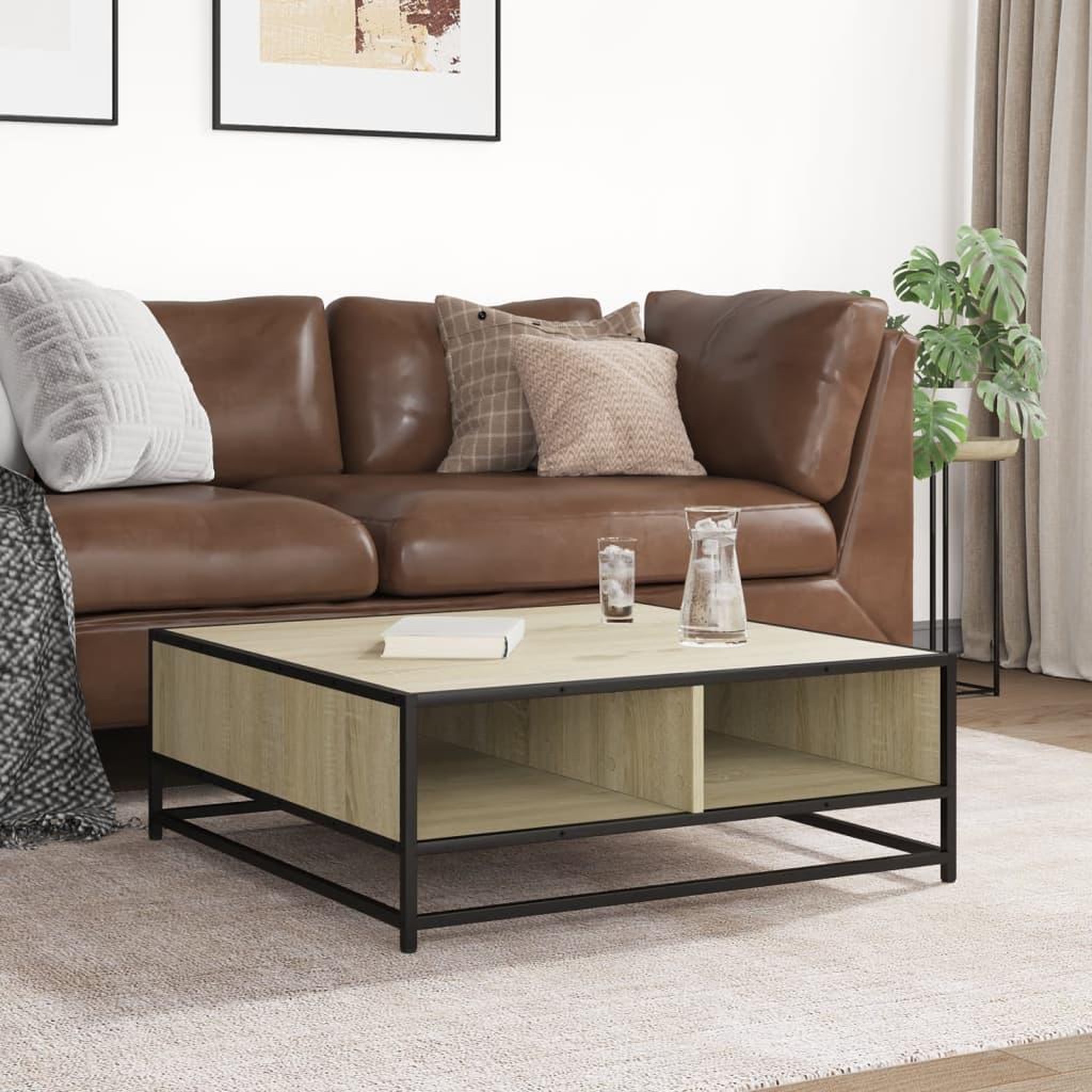 Voir la diapositive 3 : VIDAXL Table basse chene sonoma 80x80x30 cm bois d'ingenierie et metal