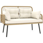 OUTSUNNY Canapé de jardin 2 places style colonial 5 coussins beige résine tressée aspect rotin