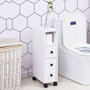 Voir la diapositive 2 : HOMCOM Meuble bas colonne rangement salle de bain à roulettes blanc dim. 18L x 30l x 68,5H cm