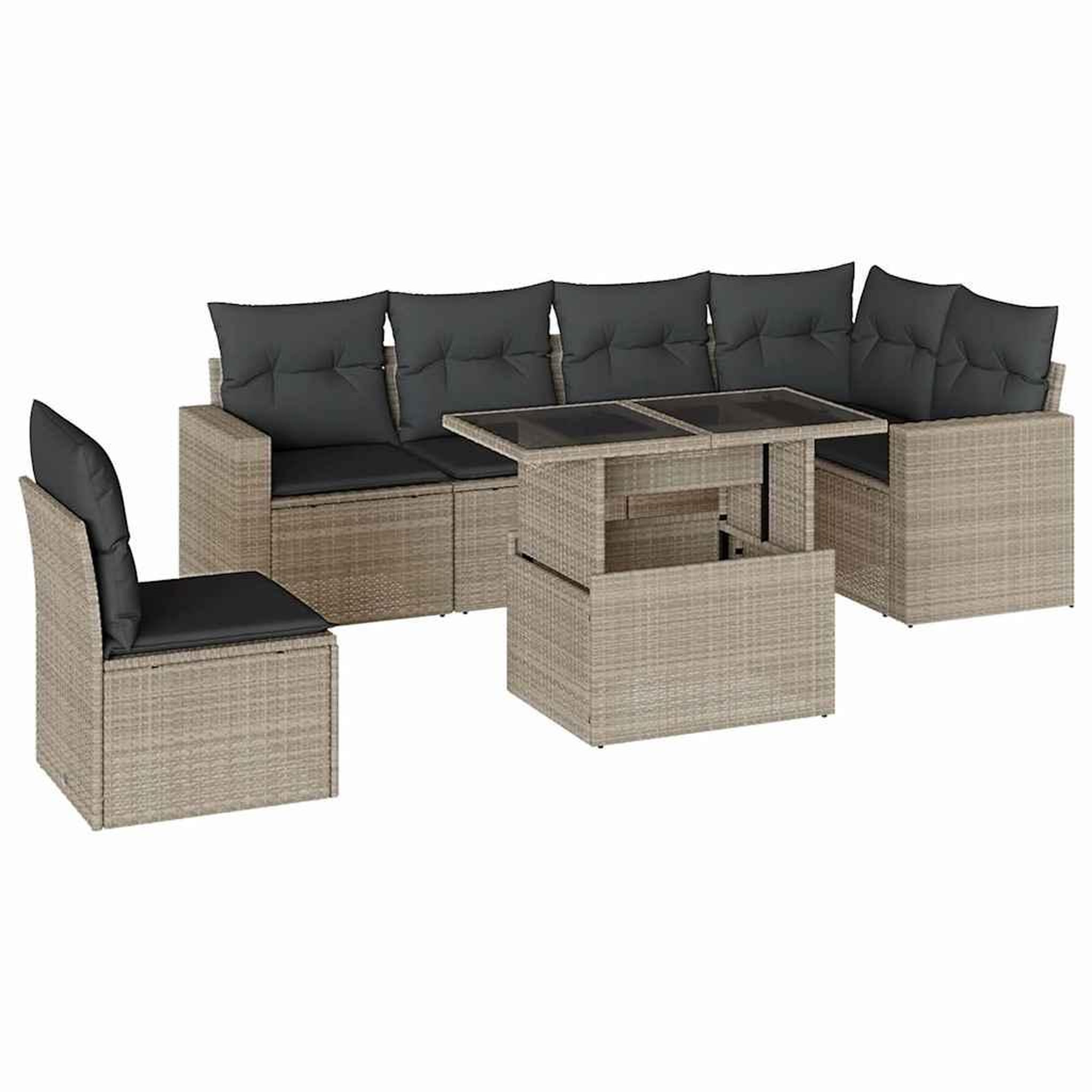 Voir la diapositive 2 : VIDAXL Salon de jardin avec coussins 7 pcs gris clair resine tressee