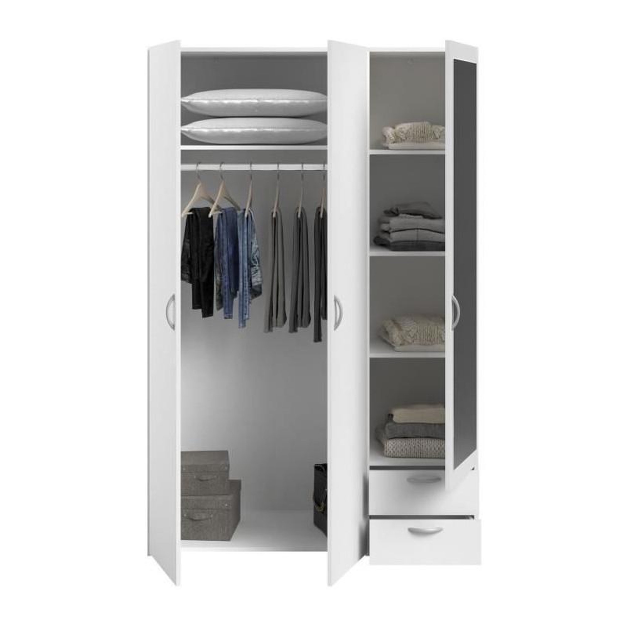 Voir la diapositive 4 : PARISOT Chambre complete ZODIAC : Lit 140x190 avec tiroir + Armoire 3 portes et 2 tiroirs + 2 chevets - Décor Blanc - PARISOT